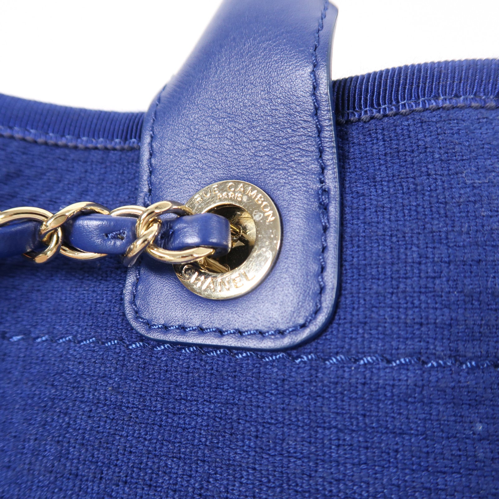 CHANEL 帆布Deauville Tote Bag金扣鏈帶手挽肩背兩用袋