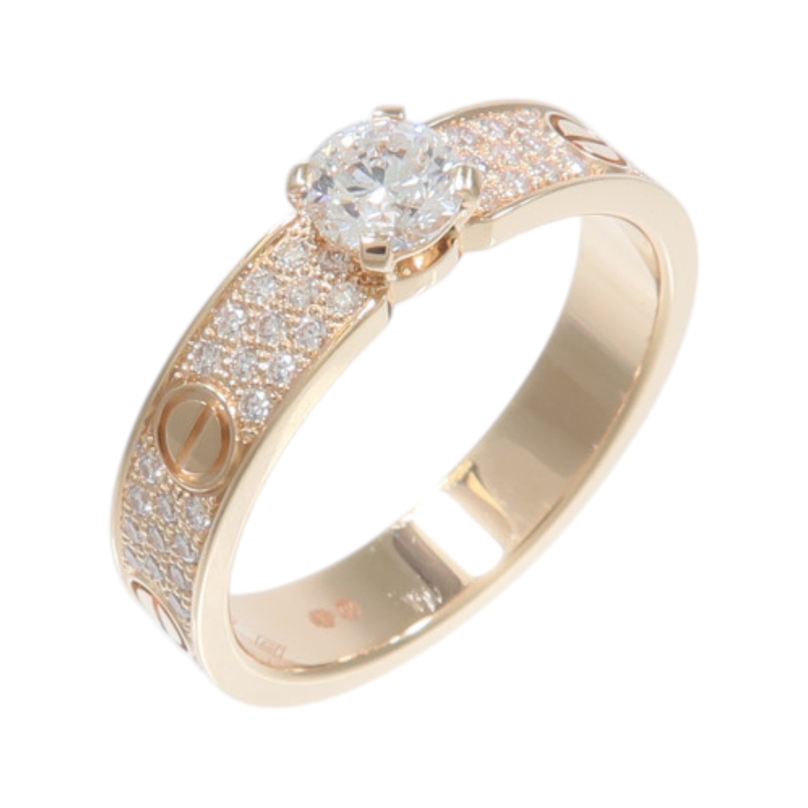 CARTIER 18K玫瑰金Love Solitaire Brilliant-Cut Paved鑽石戒指