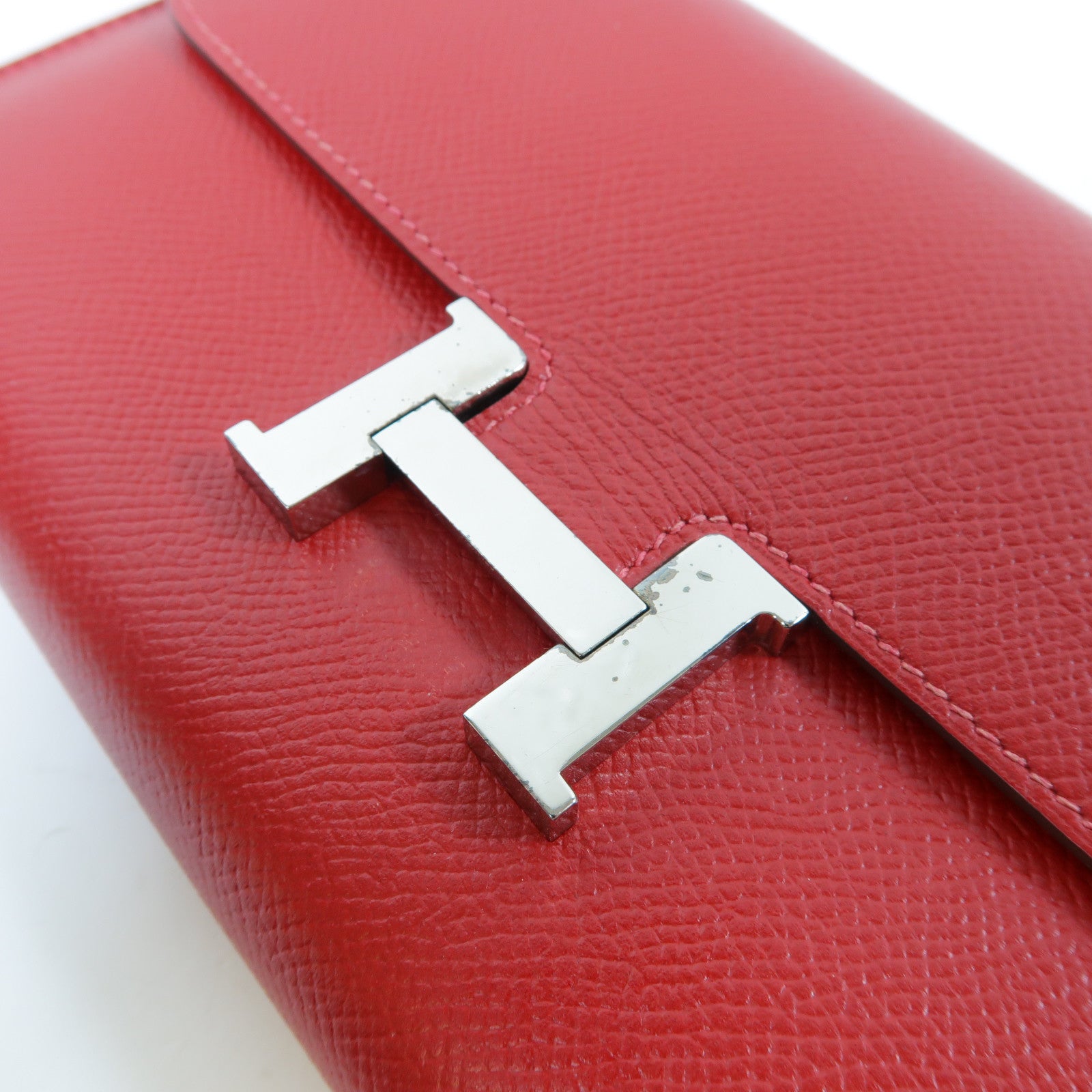 HERMES 【激減優惠】Epsom皮革Constance Long Wallet銀扣長錢包Rouge Casaque正紅色