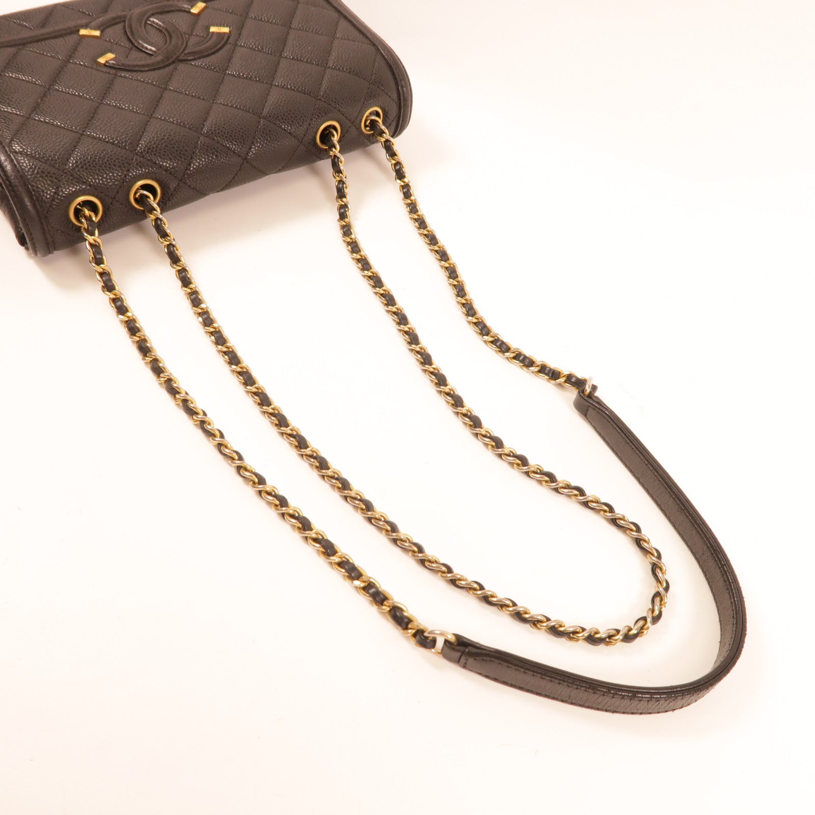 CHANEL 牛皮皮革Chain Shoulder金扣手挽肩背兩用袋