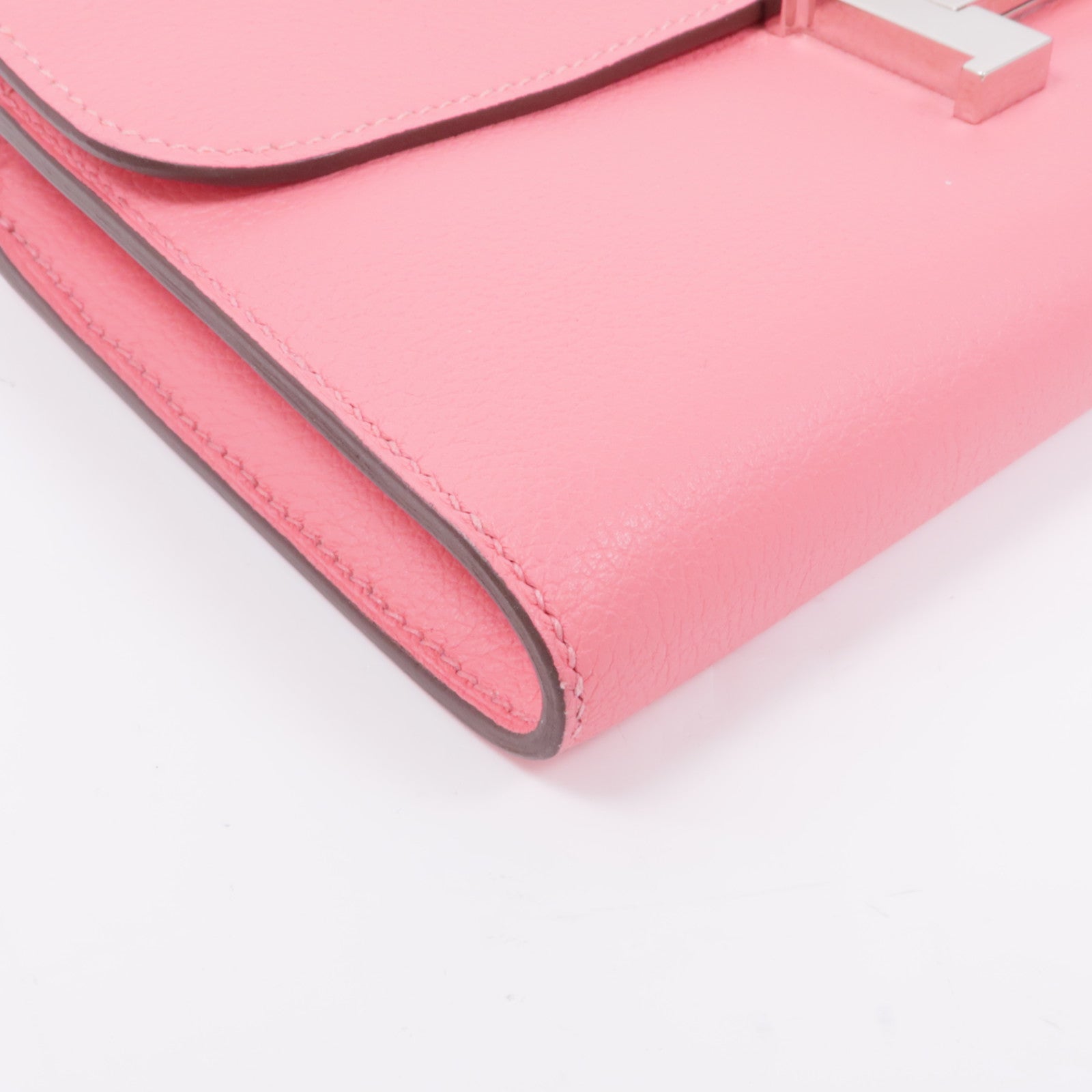 HERMES Evercolor皮革Constance Long Wallet銀扣長錢包8W Rose Azalee