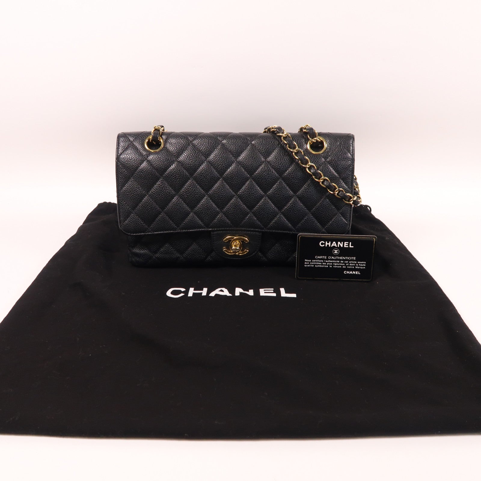 CHANEL 牛皮皮革Classic 25金扣鏈帶肩背袋黑色