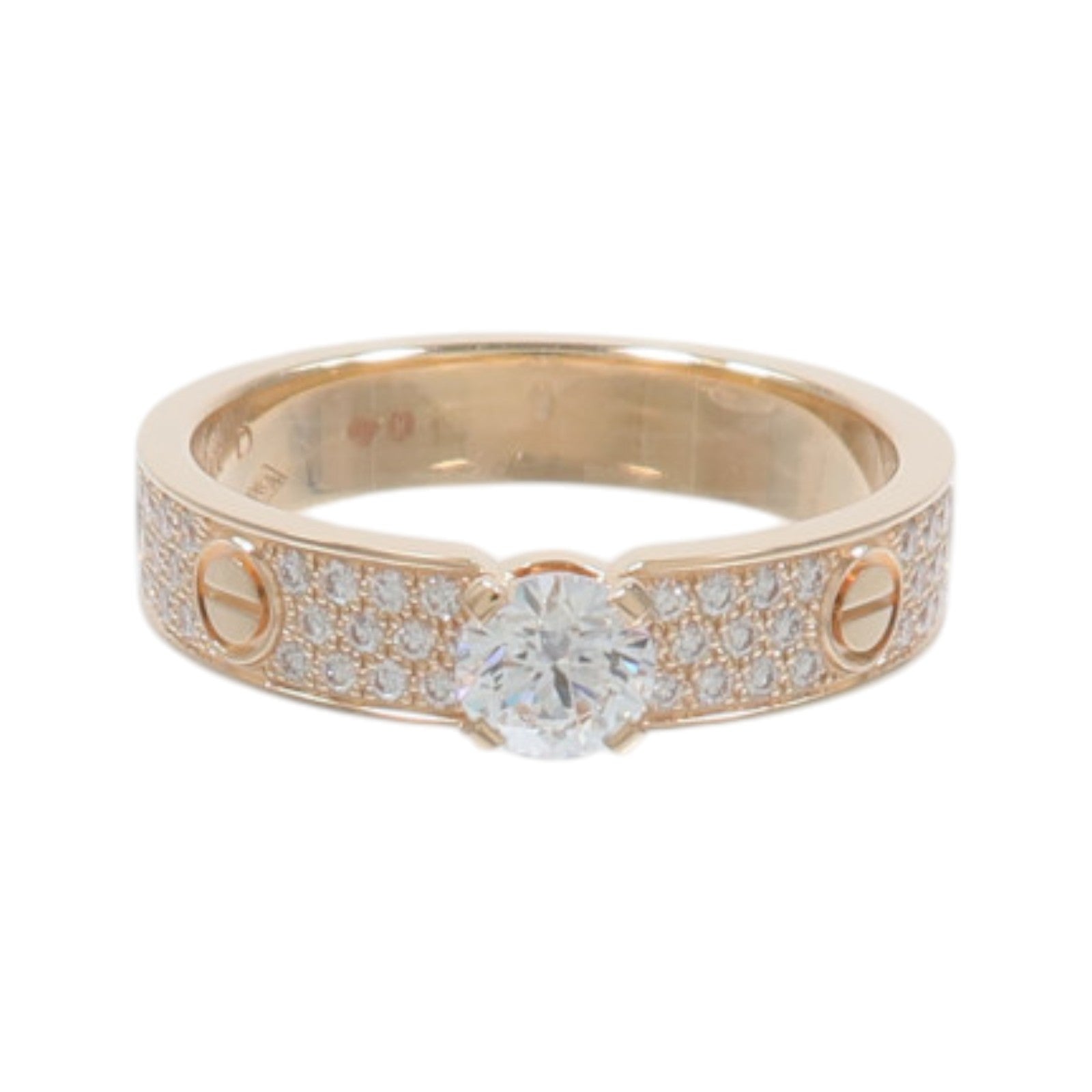 CARTIER 18K玫瑰金Love Solitaire Brilliant-Cut Paved鑽石戒指