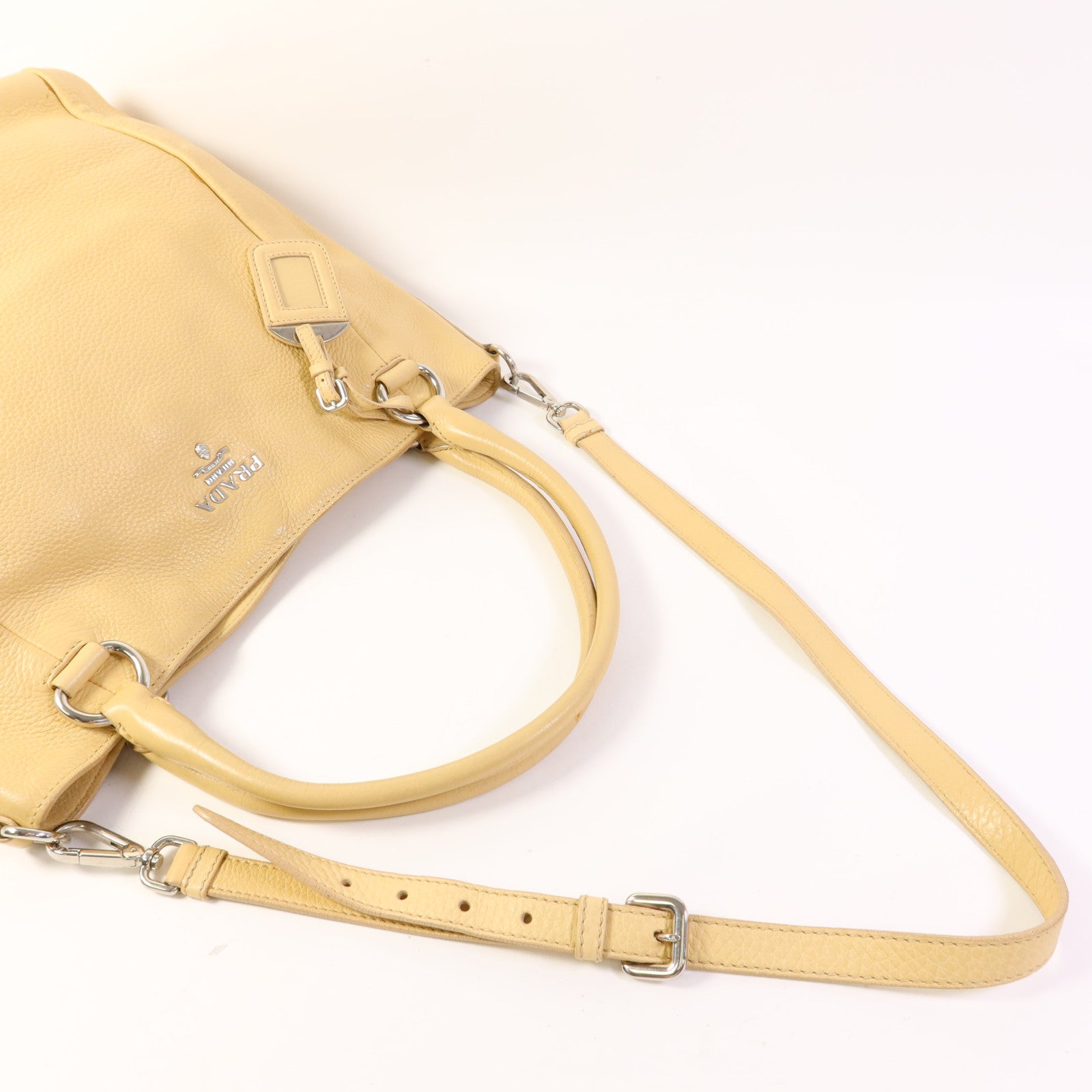 PRADA 牛皮皮革Vitello Daino 2 Way Shoulder Bag銀扣手挽肩背兩用袋