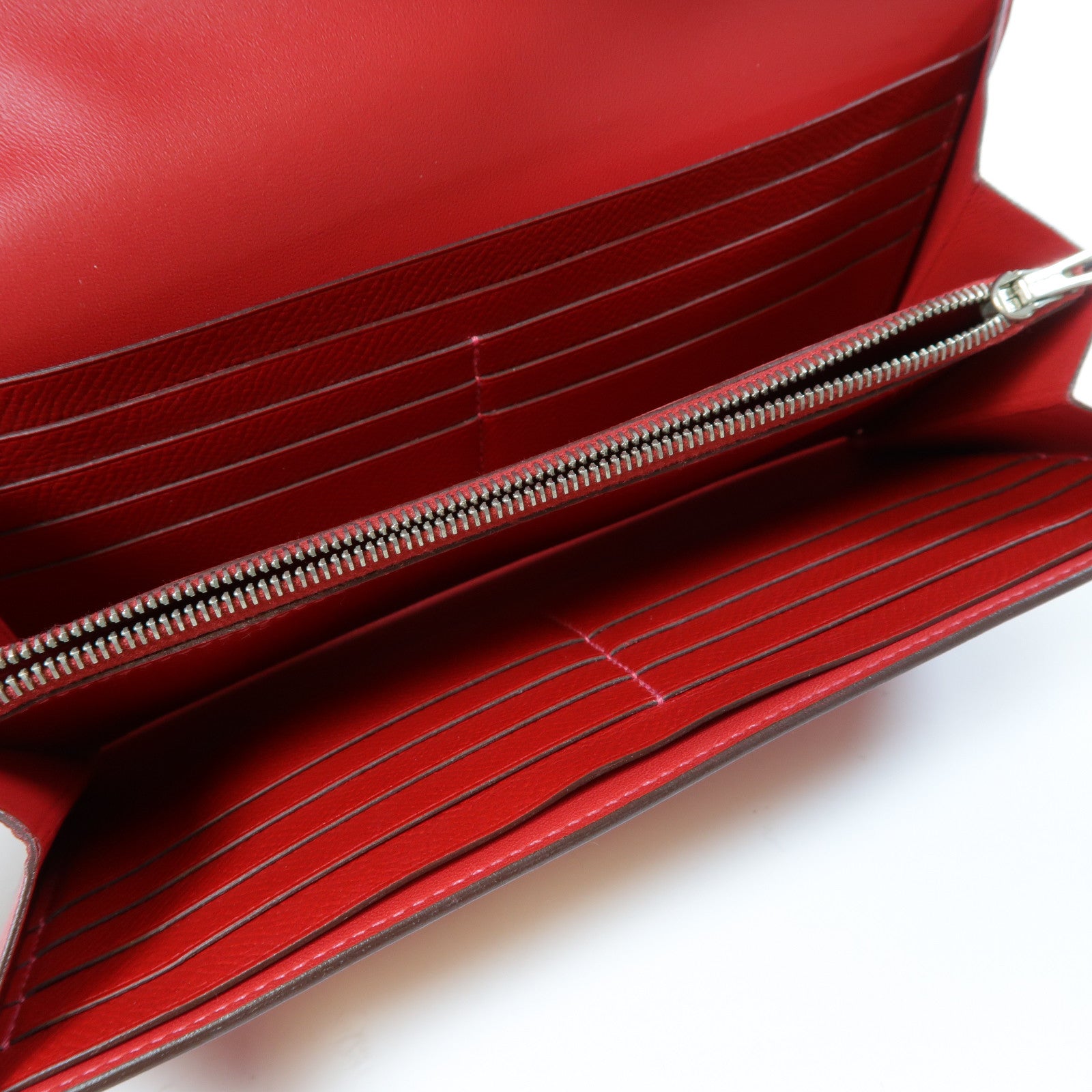 HERMES 【激減優惠】Epsom皮革Constance Long Wallet銀扣長錢包Rouge Casaque正紅色