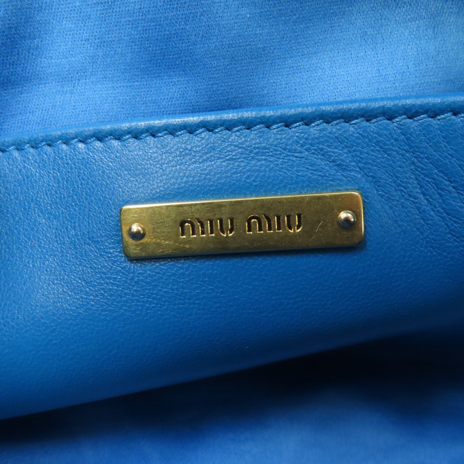 Miu Miu 羊皮皮革Shoulder Bag金扣鏈帶肩背袋藍色
