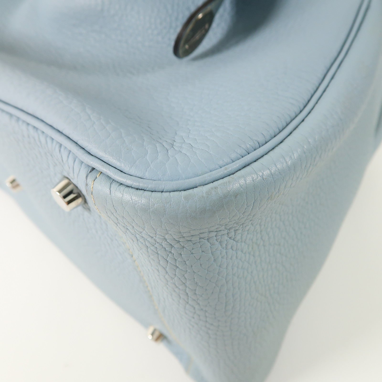 HERMES Clemence皮革Lindy 34銀扣手挽肩背兩用袋J7 Bleu Lin