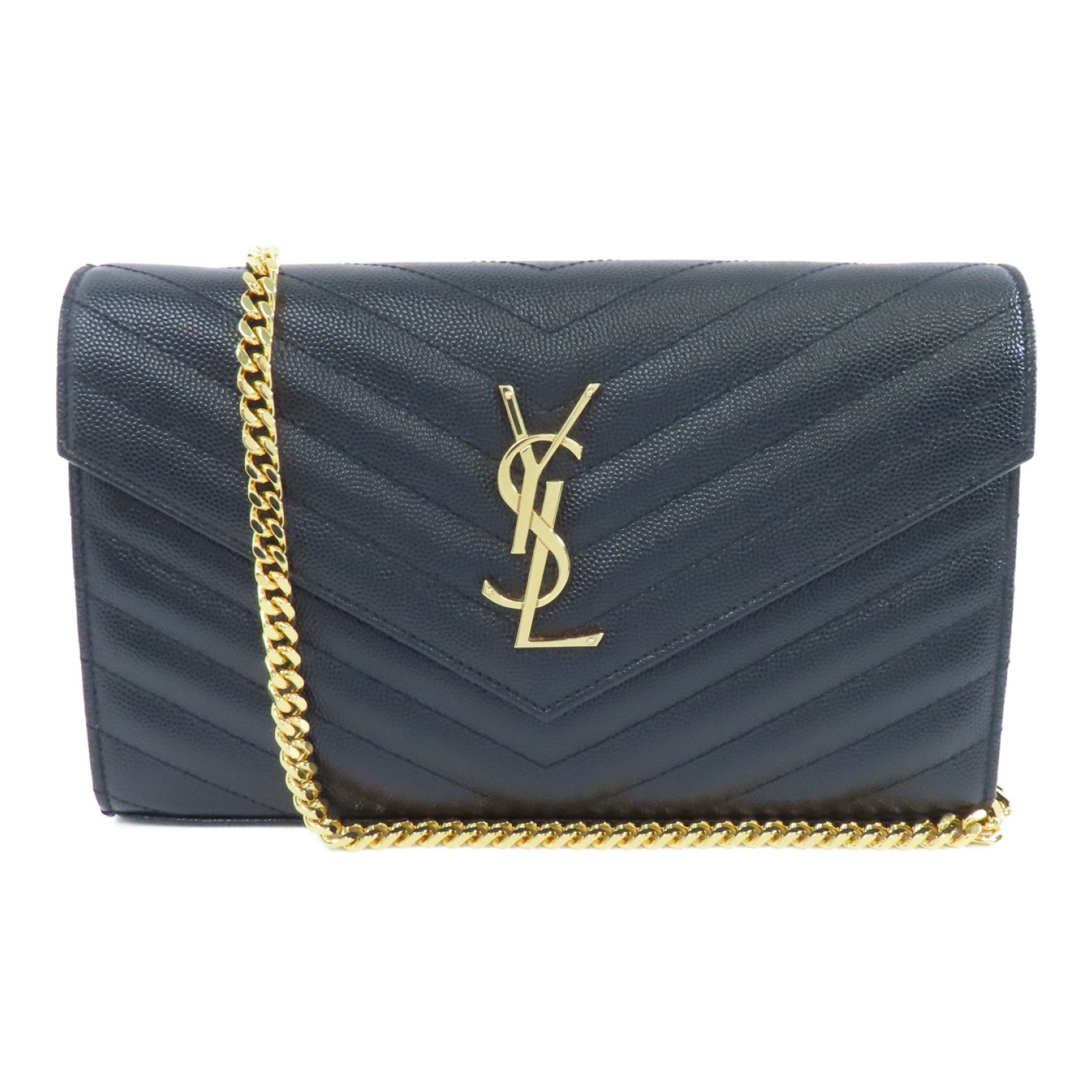 SAINT LAURENT 牛皮皮革 Cassandro金扣鏈帶肩背袋黑色