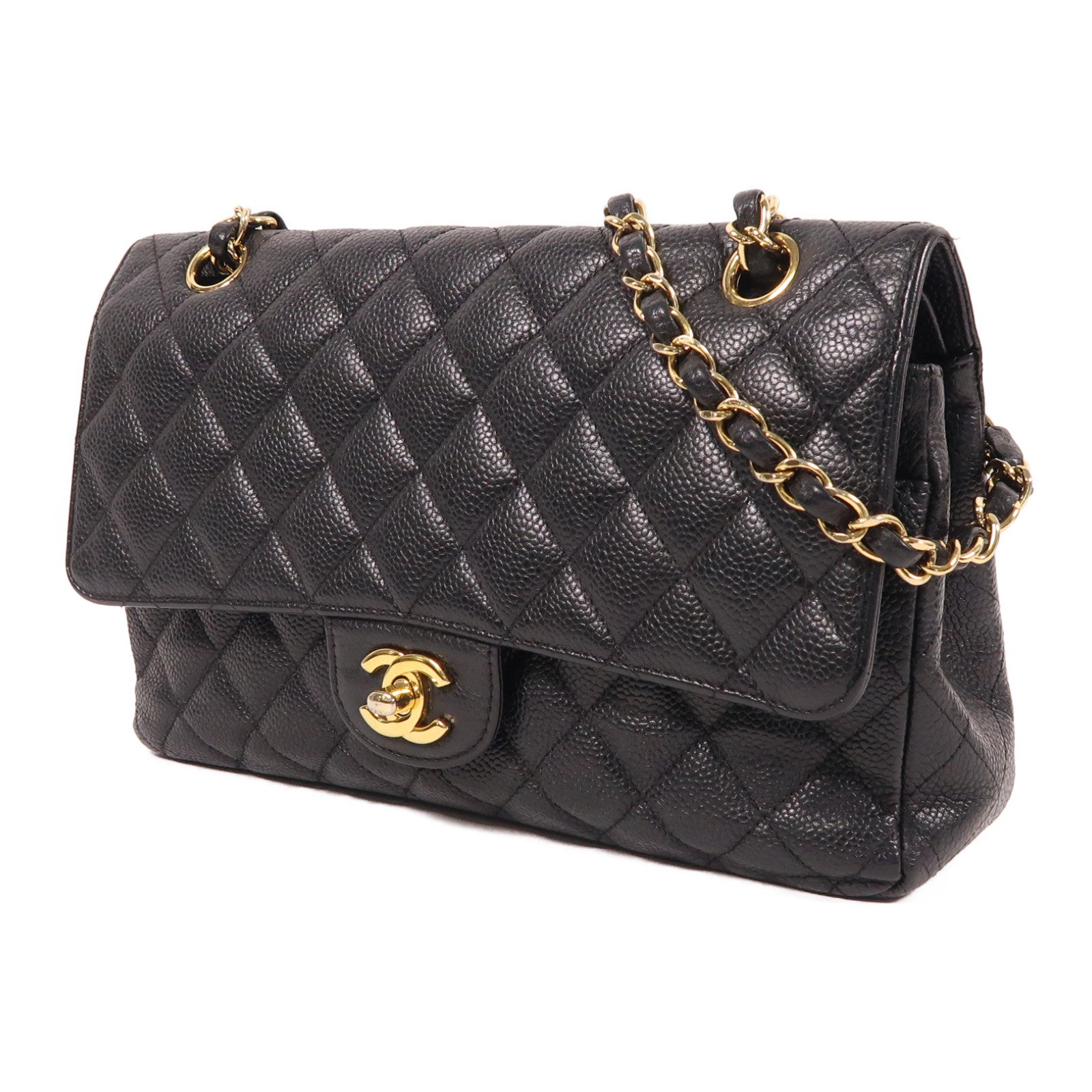 CHANEL 牛皮皮革Classic 25金扣鏈帶肩背袋黑色