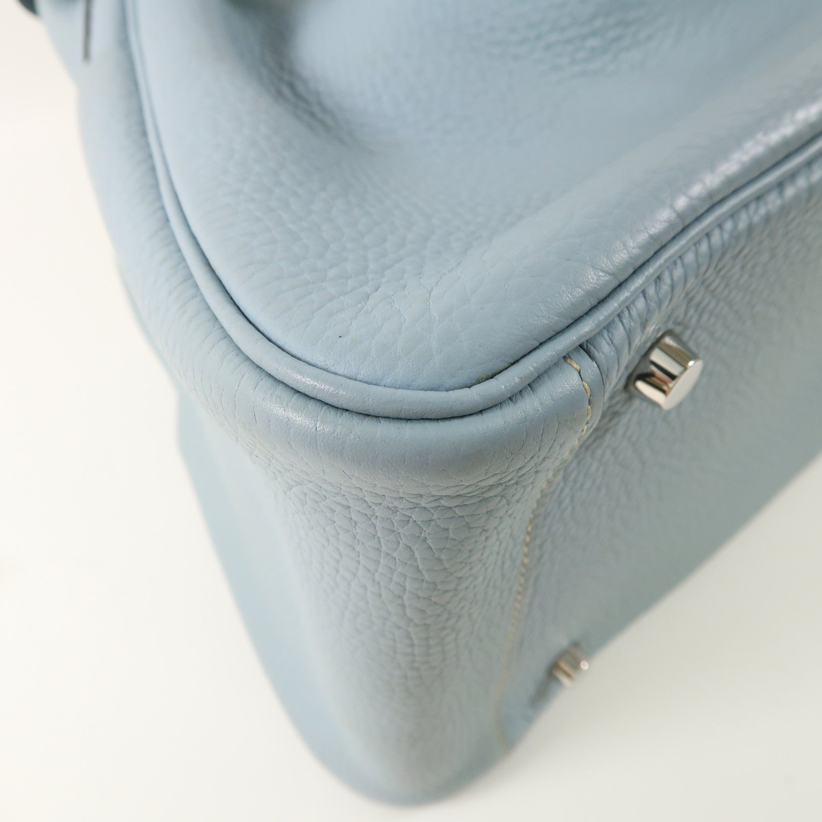 HERMES Clemence皮革Lindy 34銀扣手挽肩背兩用袋J7 Bleu Lin