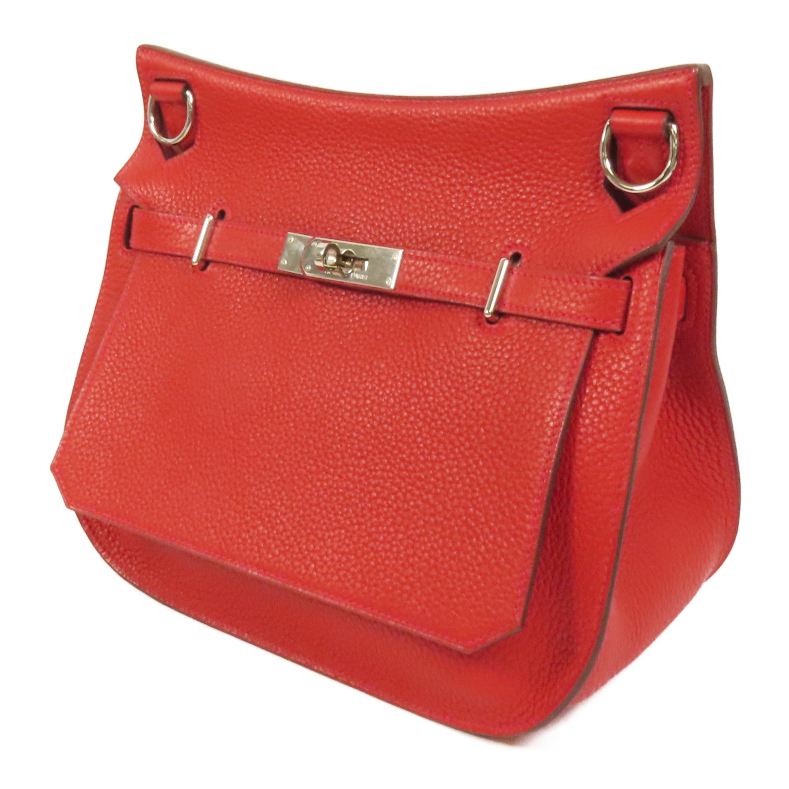 HERMES Clemence皮革Jypsiere 28肩背袋Rouge Casaque