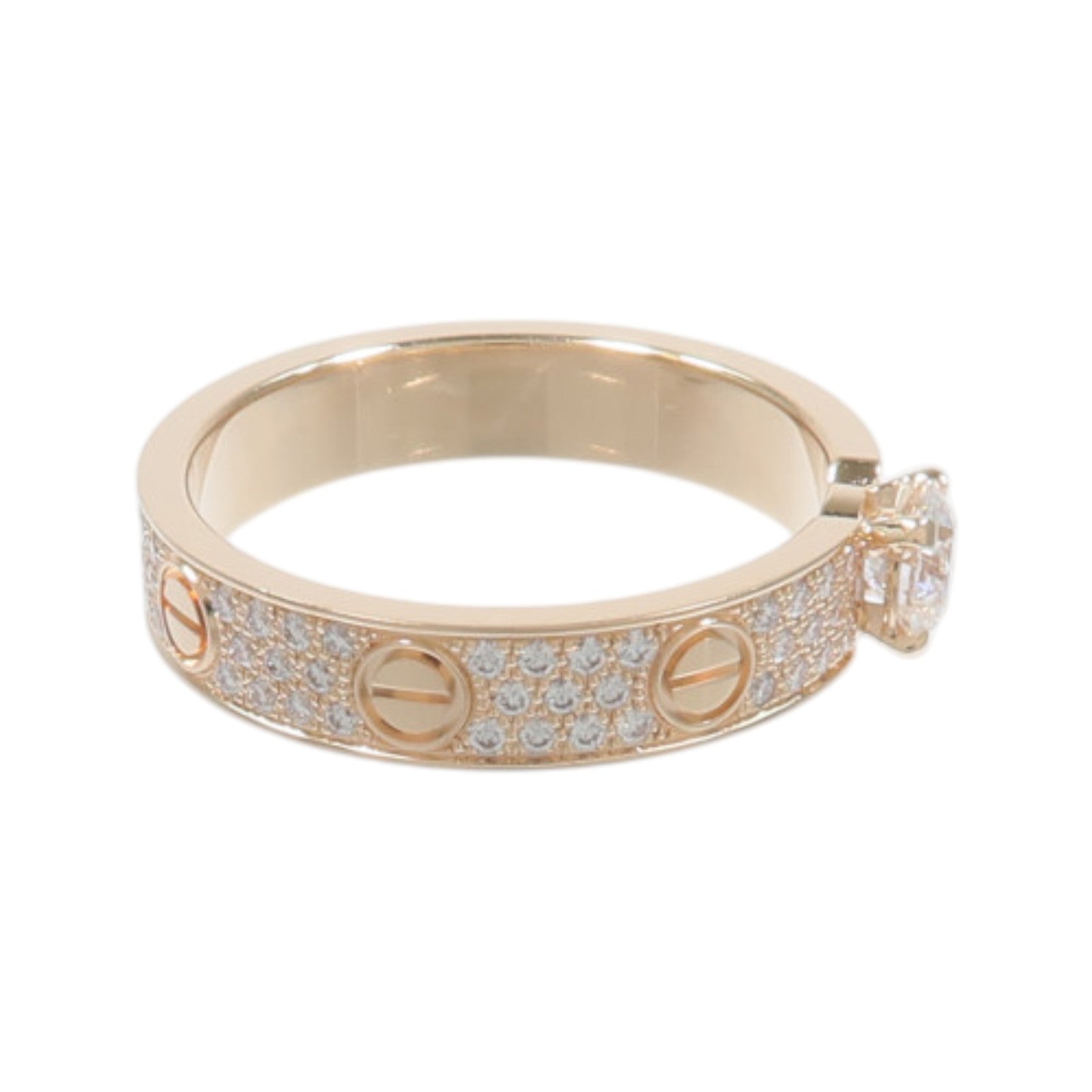 CARTIER 18K玫瑰金Love Solitaire Brilliant-Cut Paved鑽石戒指