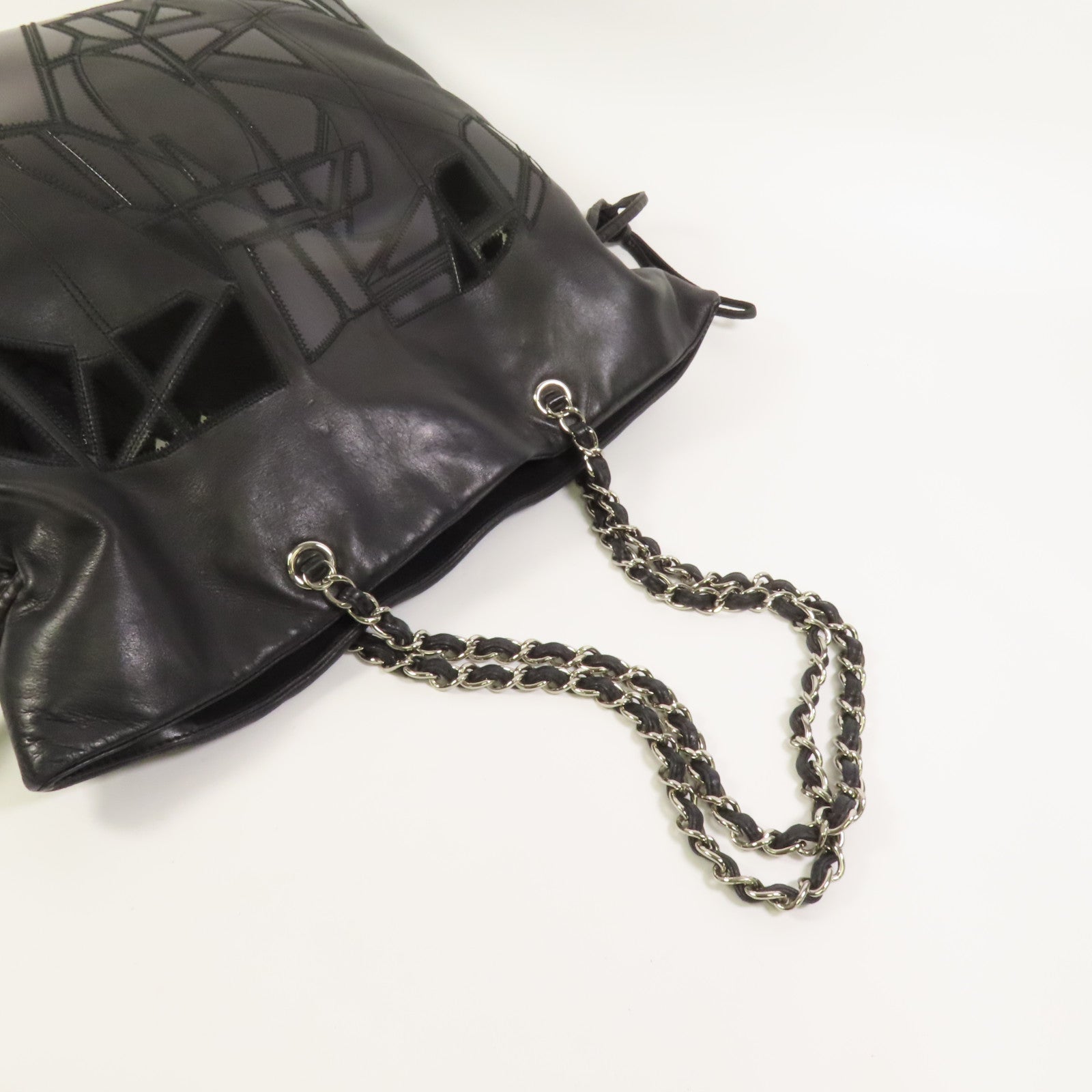 CHANEL 羊皮皮革Chain shoulder Bag銀扣鏈帶肩背袋