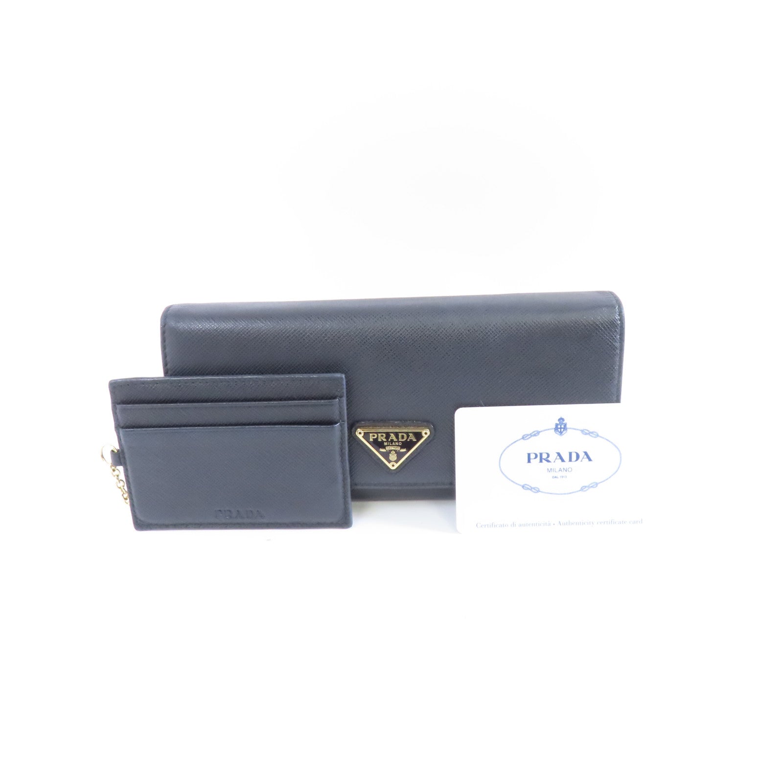 PRADA 牛皮皮革Long Wallet金扣長錢包黑色