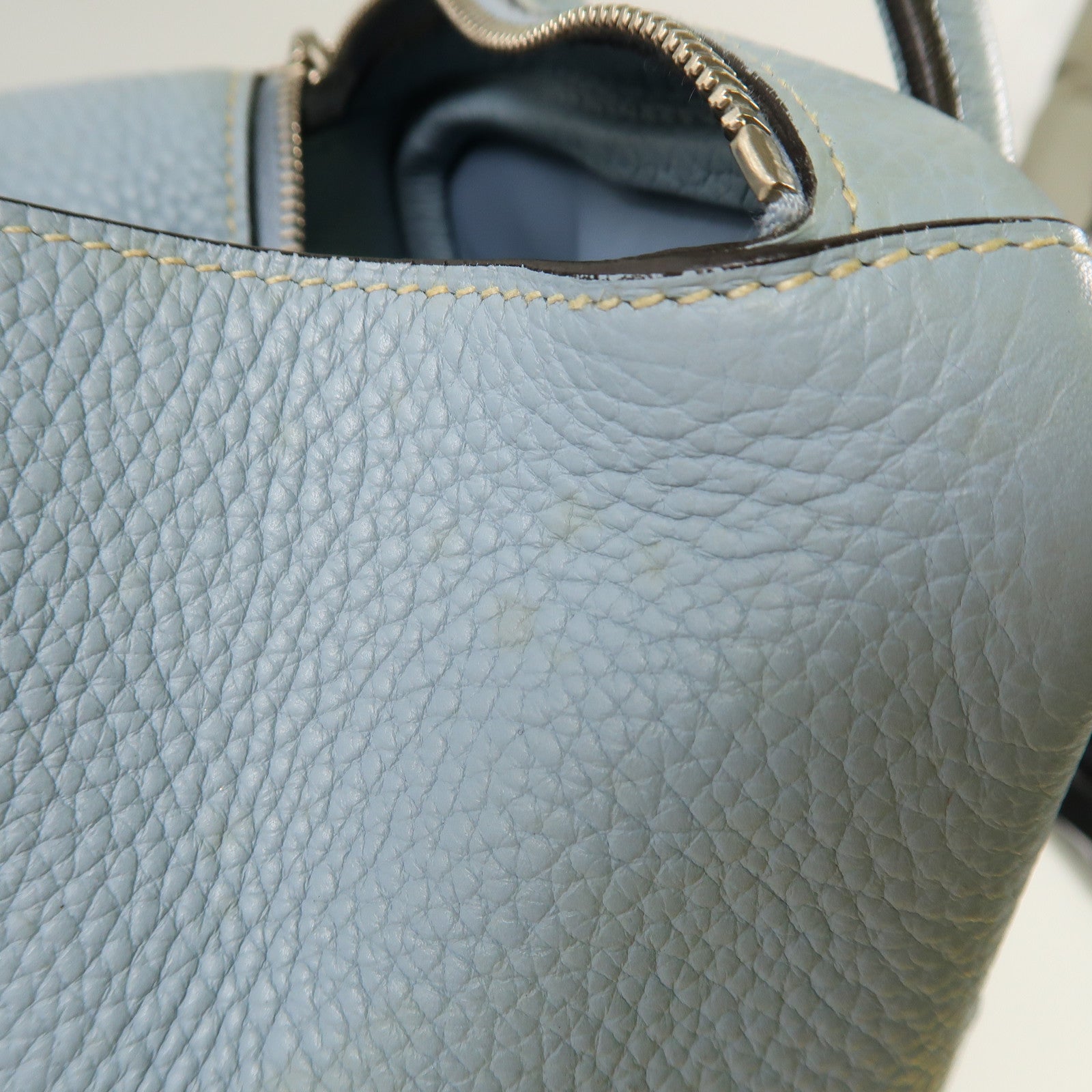 HERMES Clemence皮革Lindy 34銀扣手挽肩背兩用袋J7 Bleu Lin