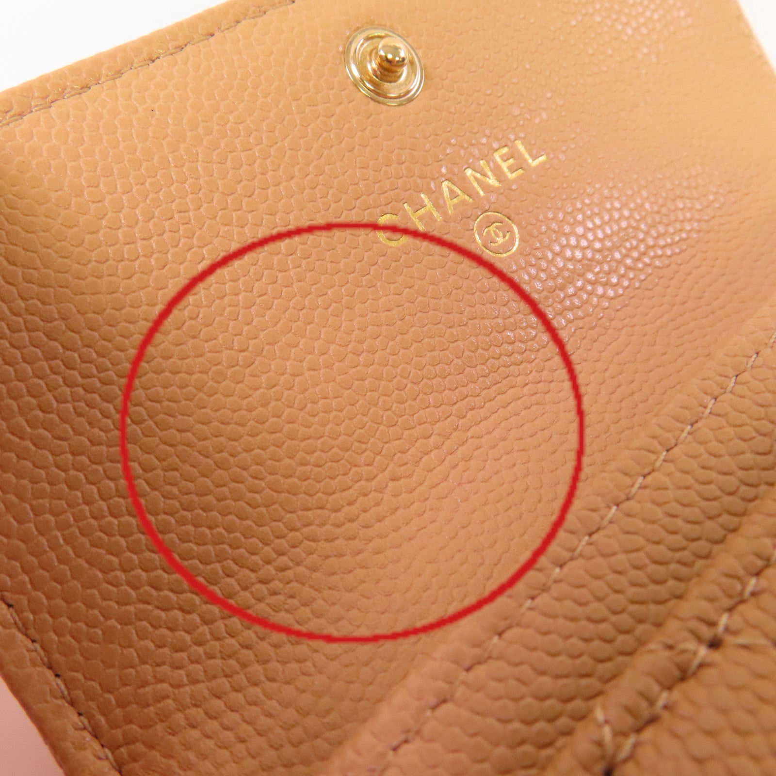 CHANEL 菱格Caviar皮革Card Case金扣卡片套杏色