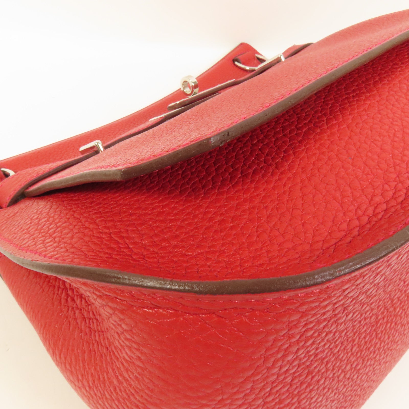 HERMES Clemence皮革Jypsiere 28肩背袋Rouge Casaque