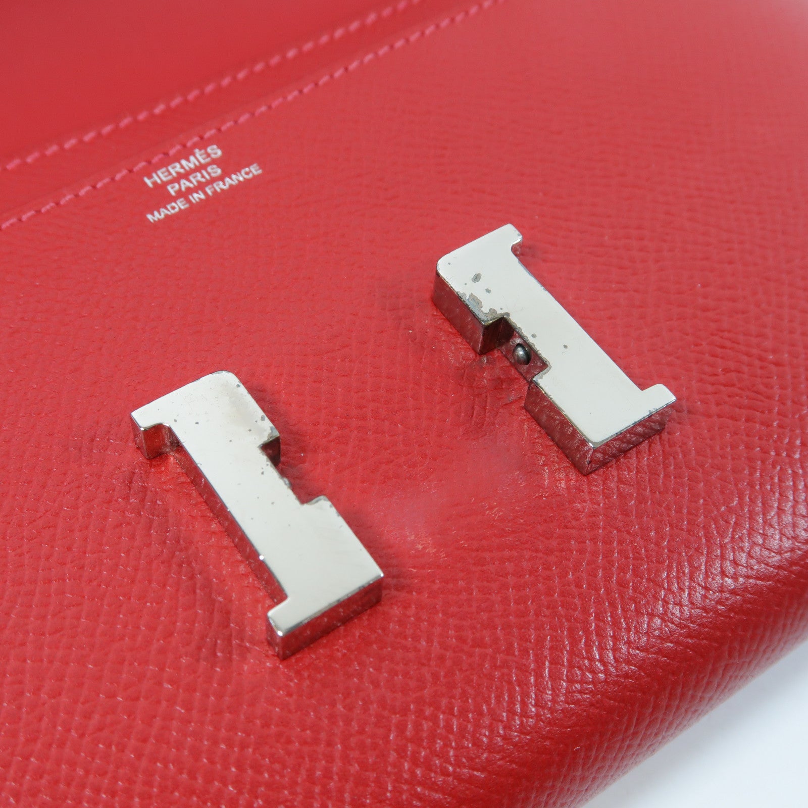 HERMES 【激減優惠】Epsom皮革Constance Long Wallet銀扣長錢包Rouge Casaque正紅色