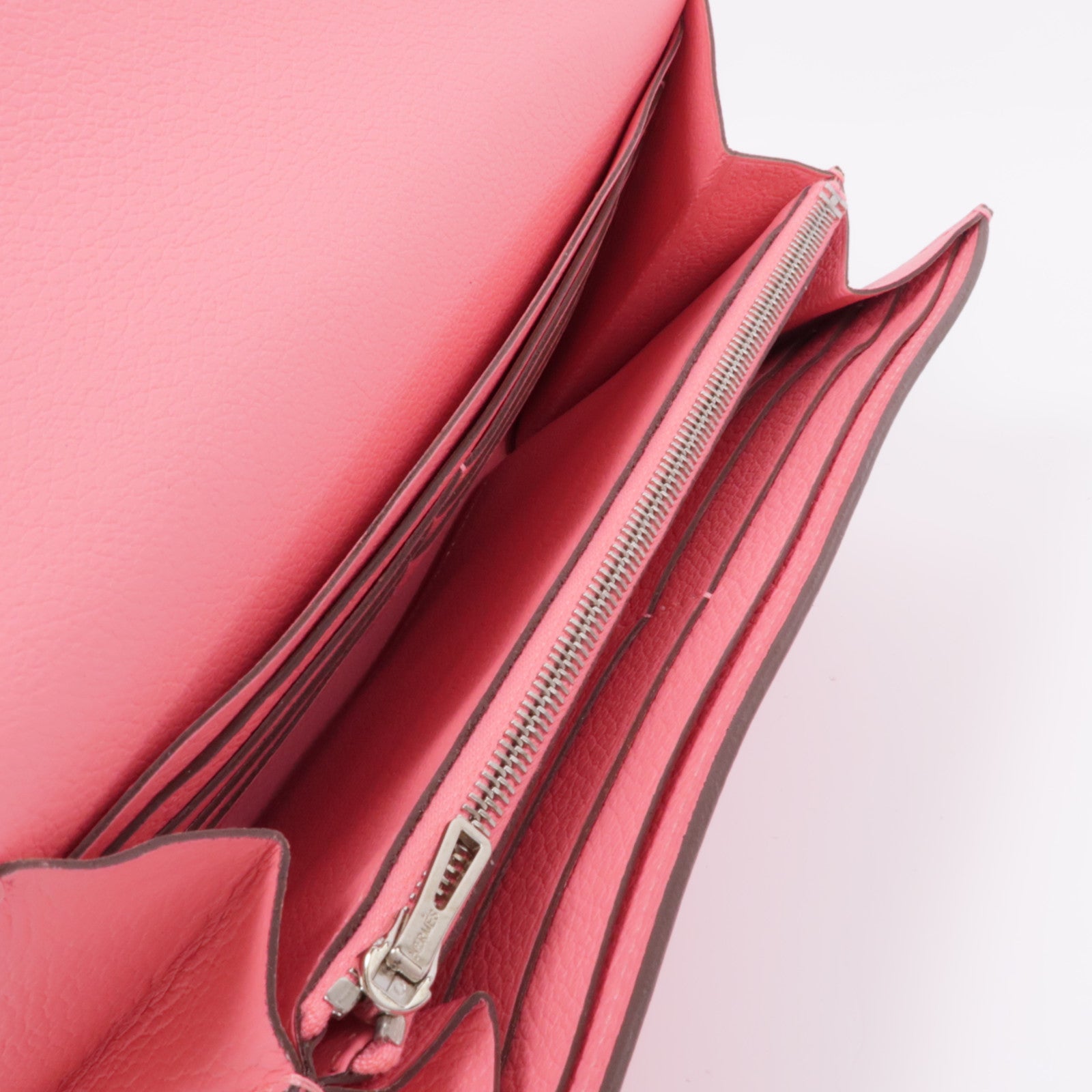 HERMES Evercolor皮革Constance Long Wallet銀扣長錢包8W Rose Azalee