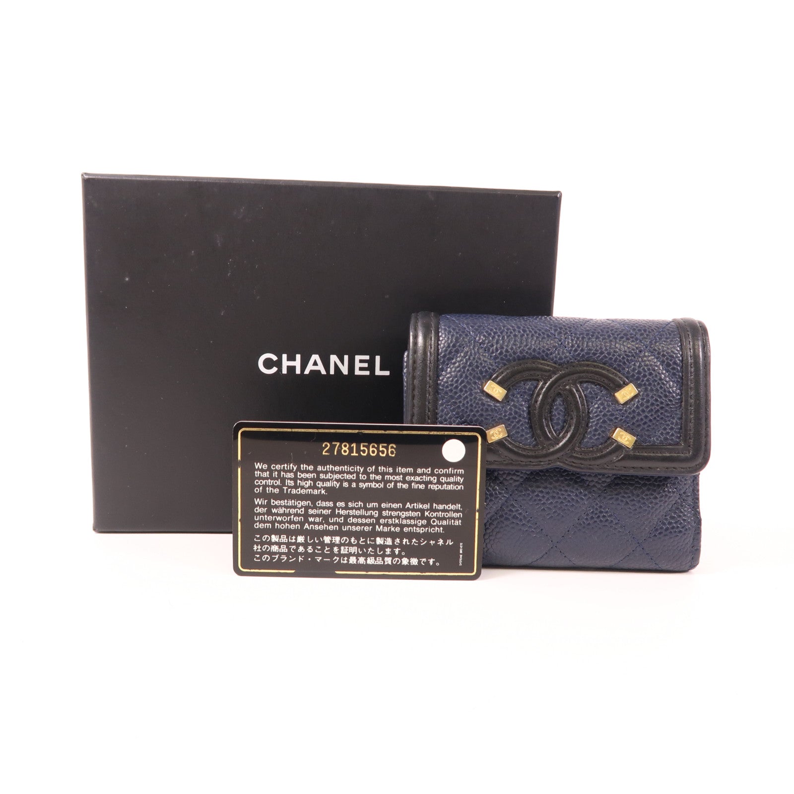 CHANEL CC GHW Wallet Calfskin Leather Navy/Black