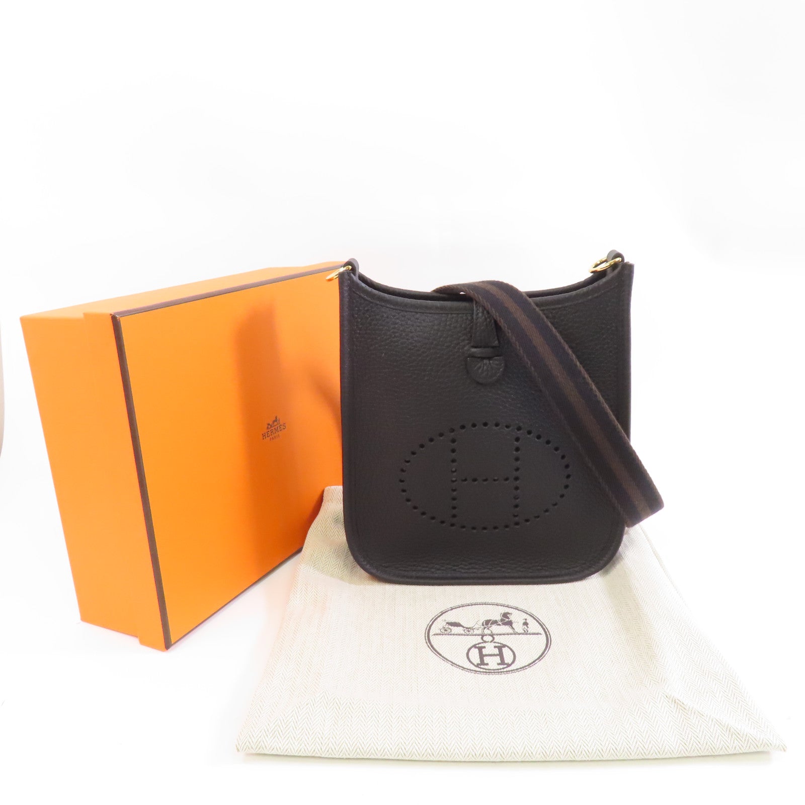 HERMES Clemence皮革Evelyne TPM金扣肩背袋Noir黑色
