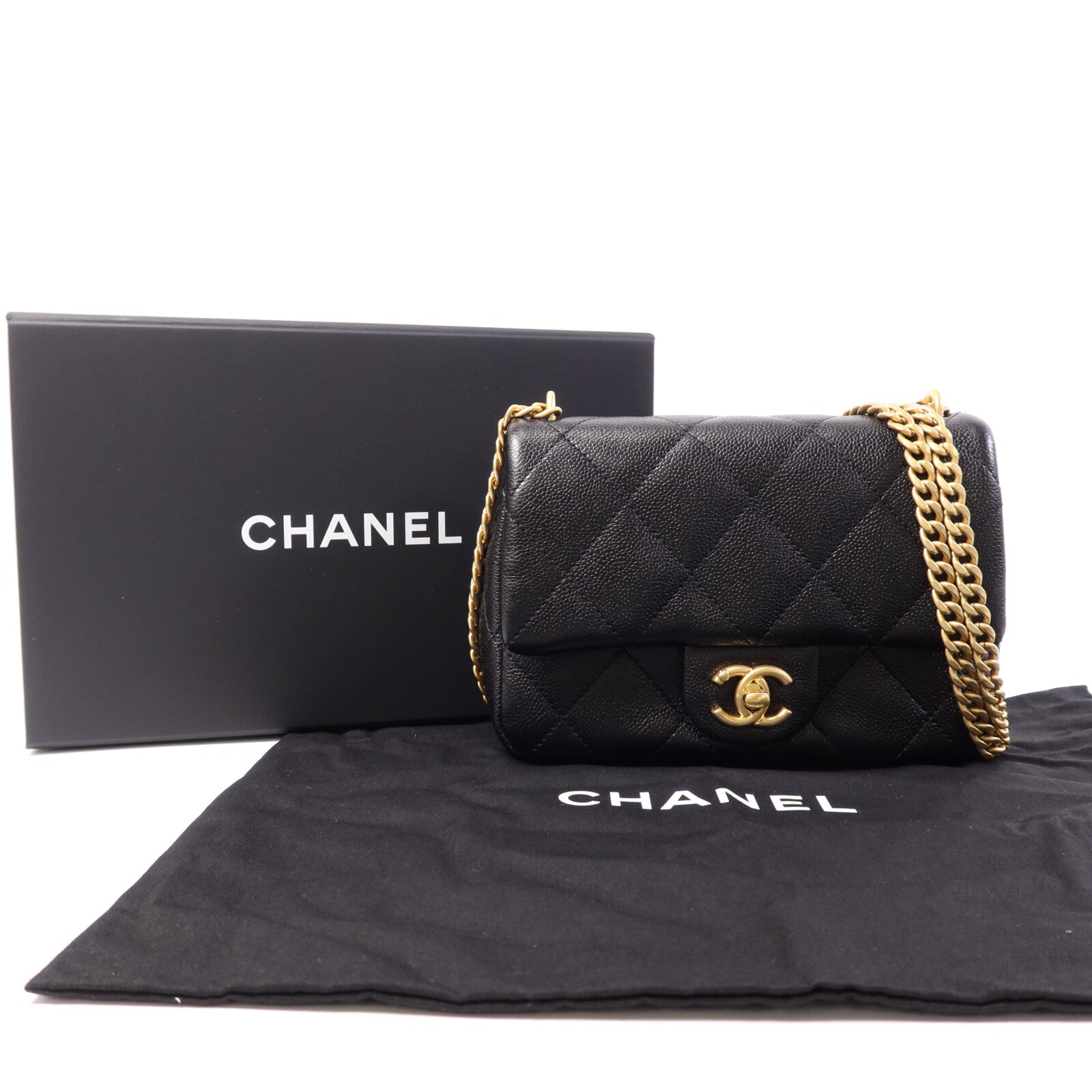 CHANEL 牛皮皮革Mini Flap金扣鏈帶肩背袋