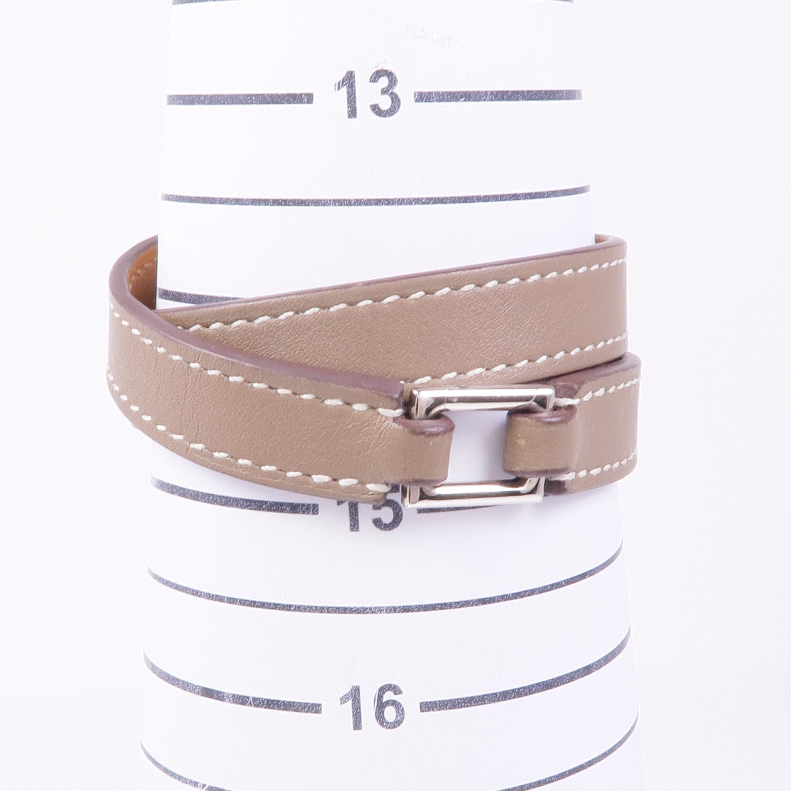 HERMES Swift皮革Rivale Double Tour銀扣手帶Etoupe