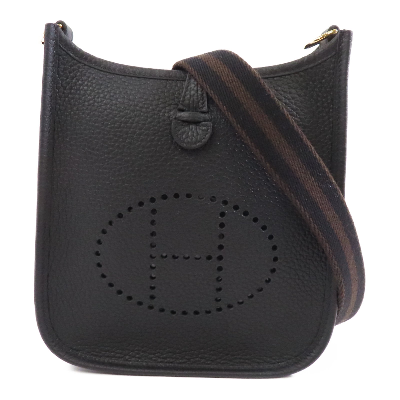 HERMES Clemence皮革Evelyne TPM金扣肩背袋Noir黑色