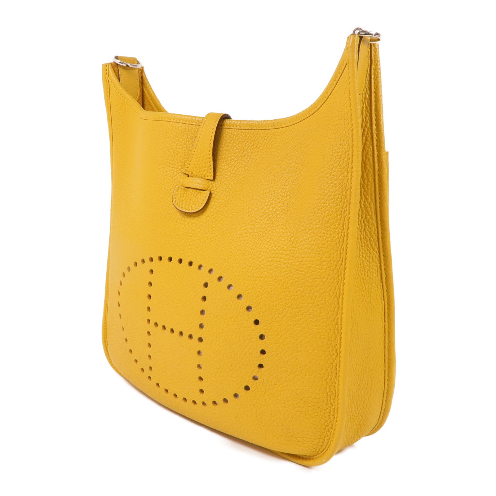 HERMES Clemence皮革Evelyne PM銀扣肩背袋Jaune Ambre