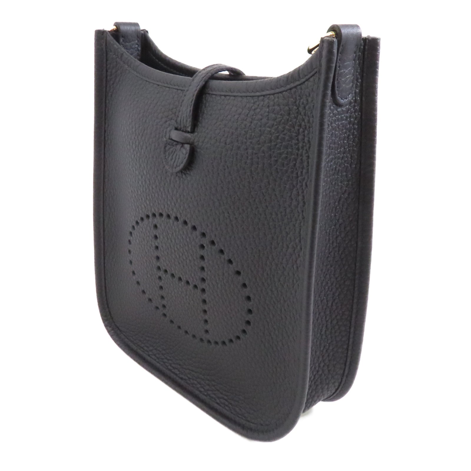 HERMES Clemence皮革Evelyne TPM金扣肩背袋Noir黑色