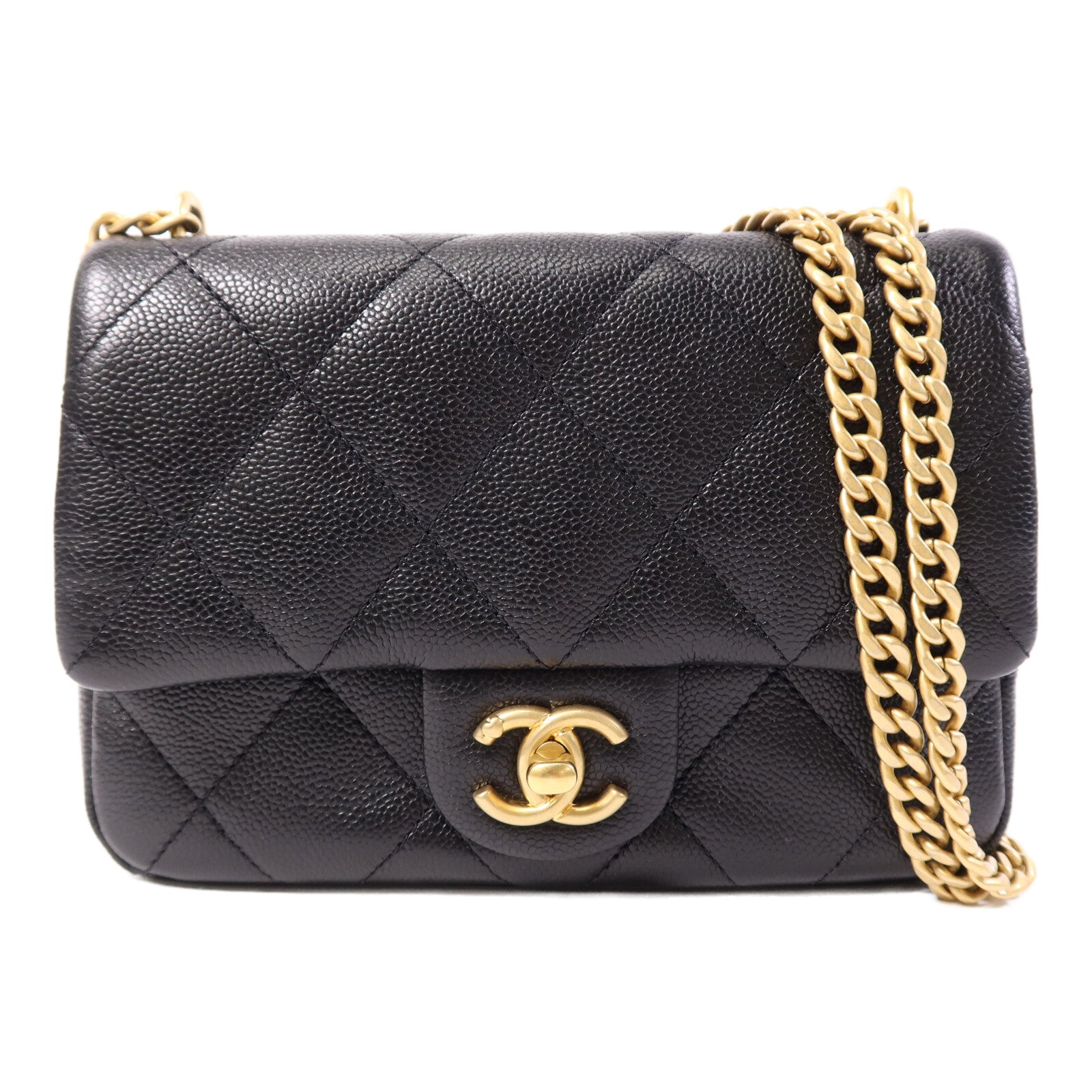 CHANEL 牛皮皮革Mini Flap金扣鏈帶肩背袋