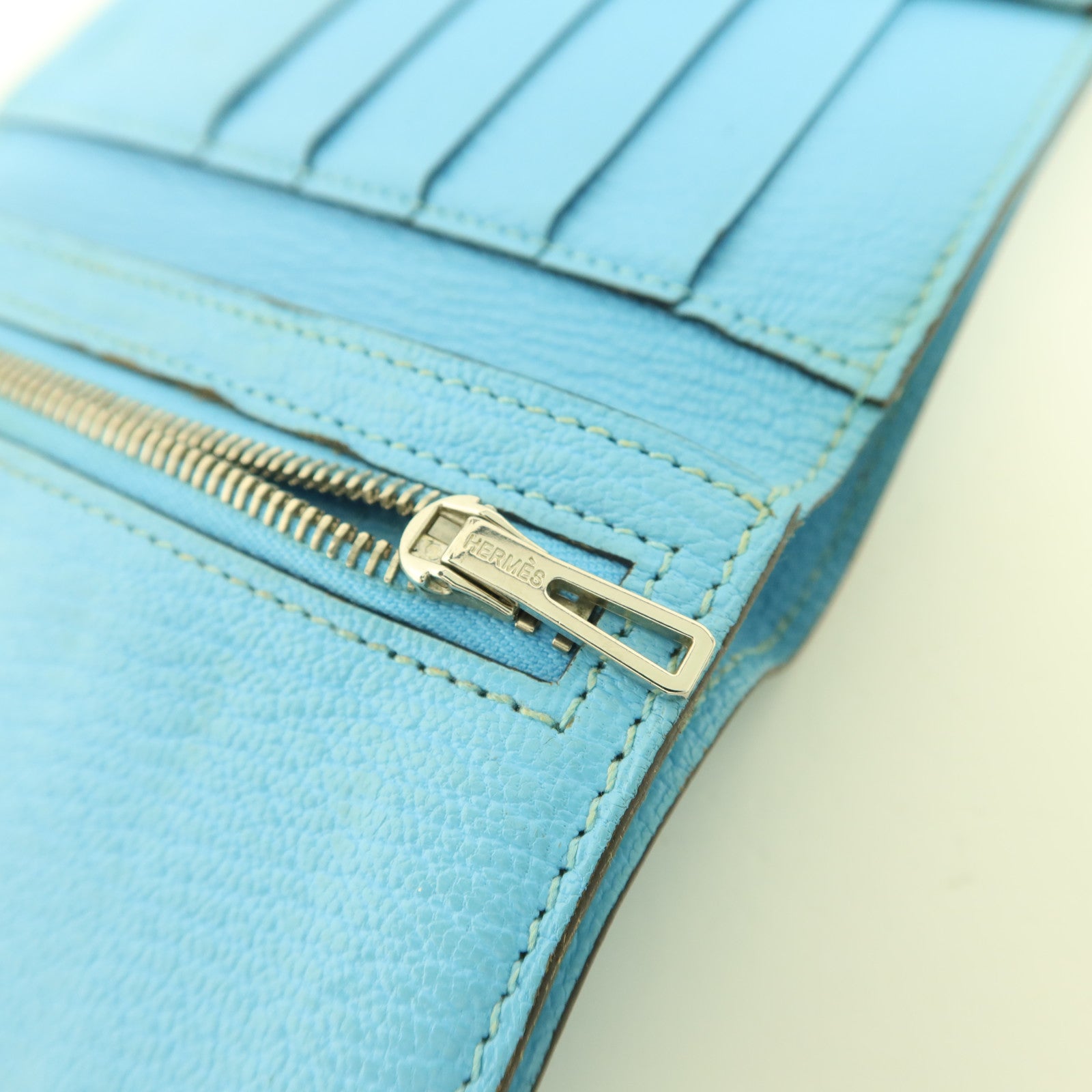 HERMES Chevre皮革Clic 12 Wallet錢包Celeste