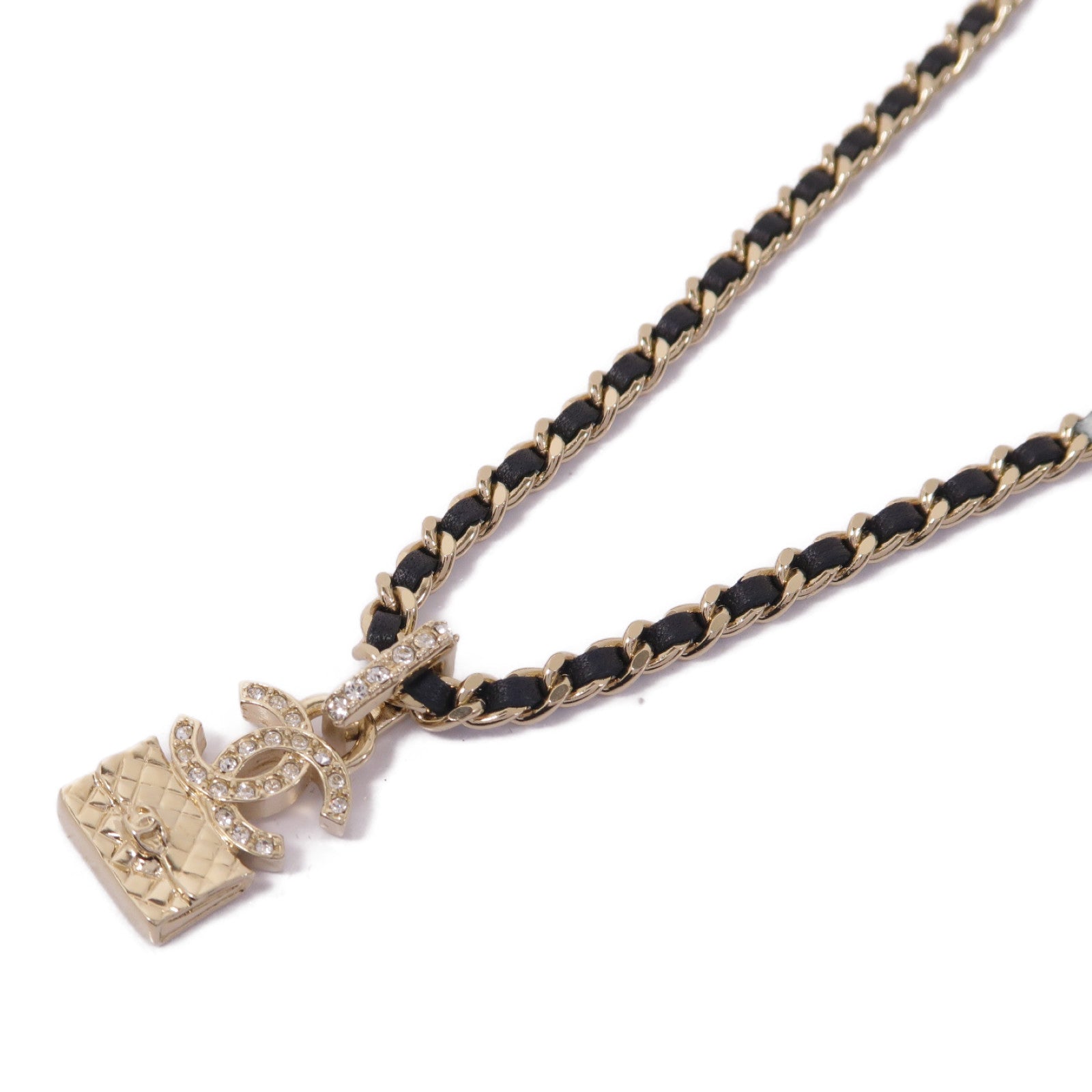 CHANEL 皮革/金屬Necklace項鍊黑色/金色