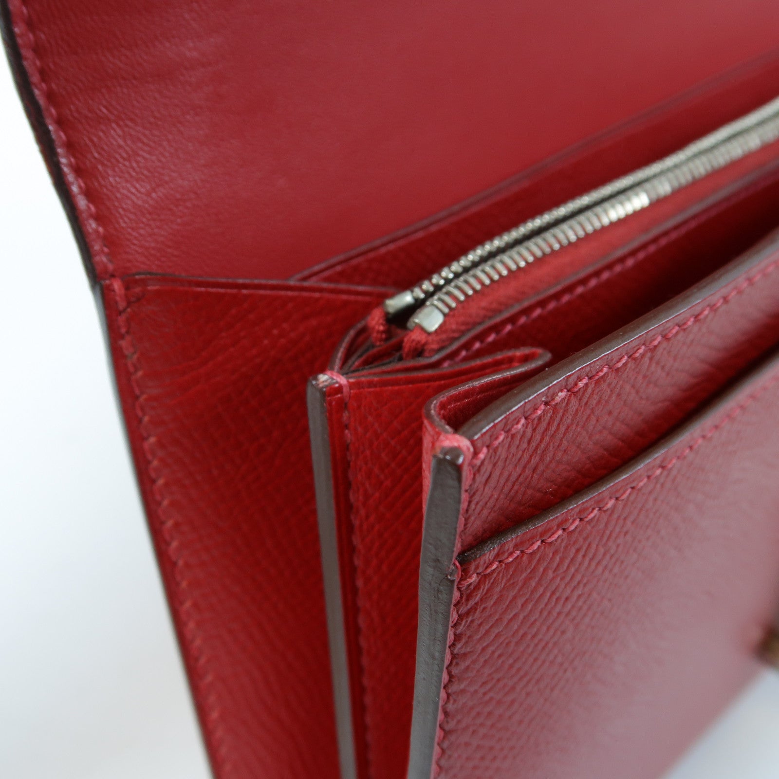 HERMES 【激減優惠】Epsom皮革Constance Long Wallet銀扣長錢包Rouge Casaque正紅色