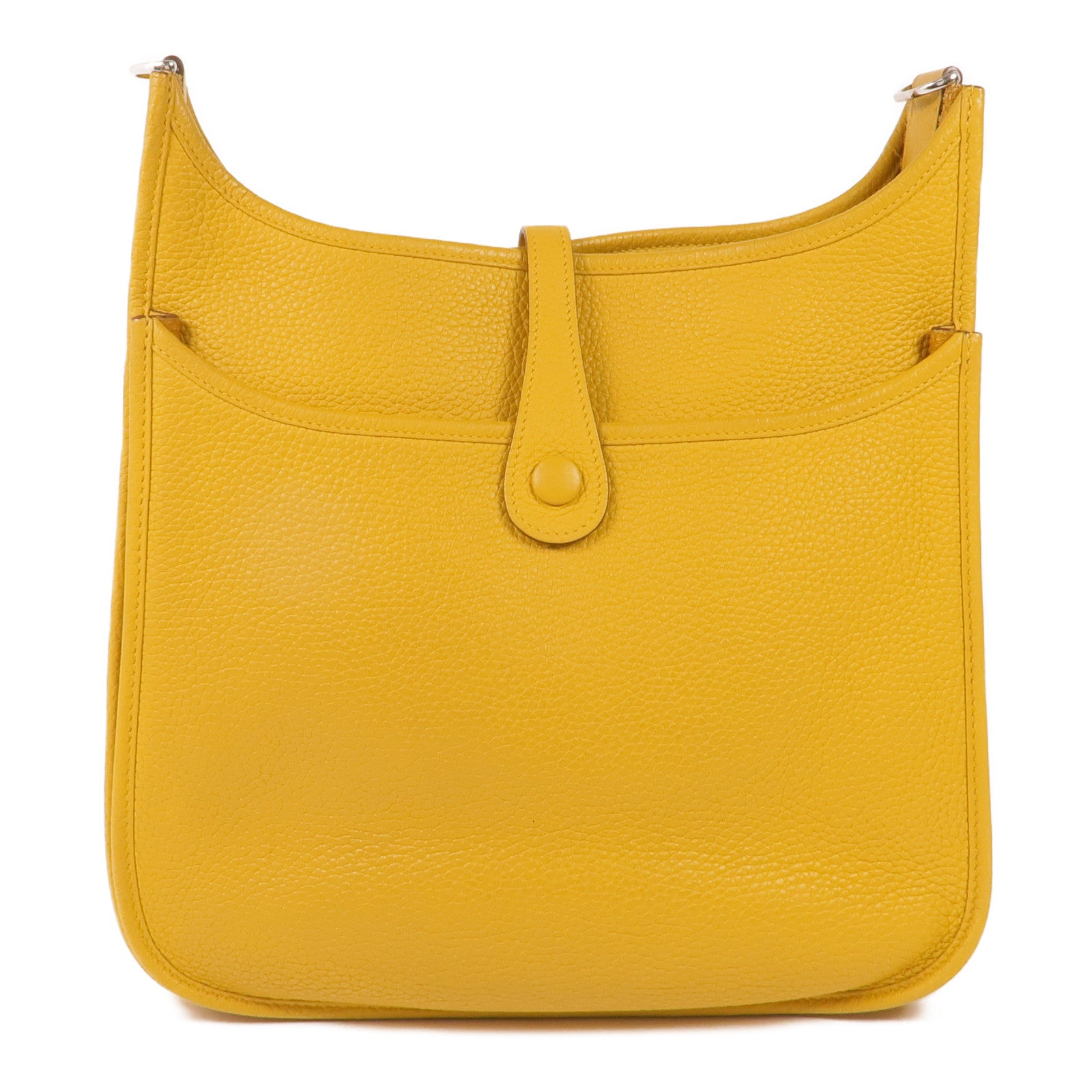 HERMES Clemence皮革Evelyne PM銀扣肩背袋Jaune Ambre