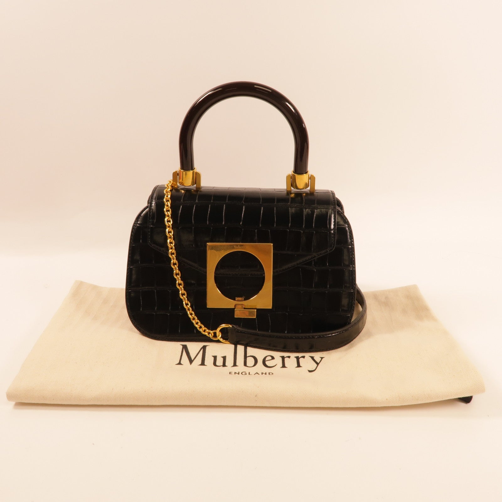 MULBERRY 皮革2Way Shoulder金扣手挽肩背兩用袋
