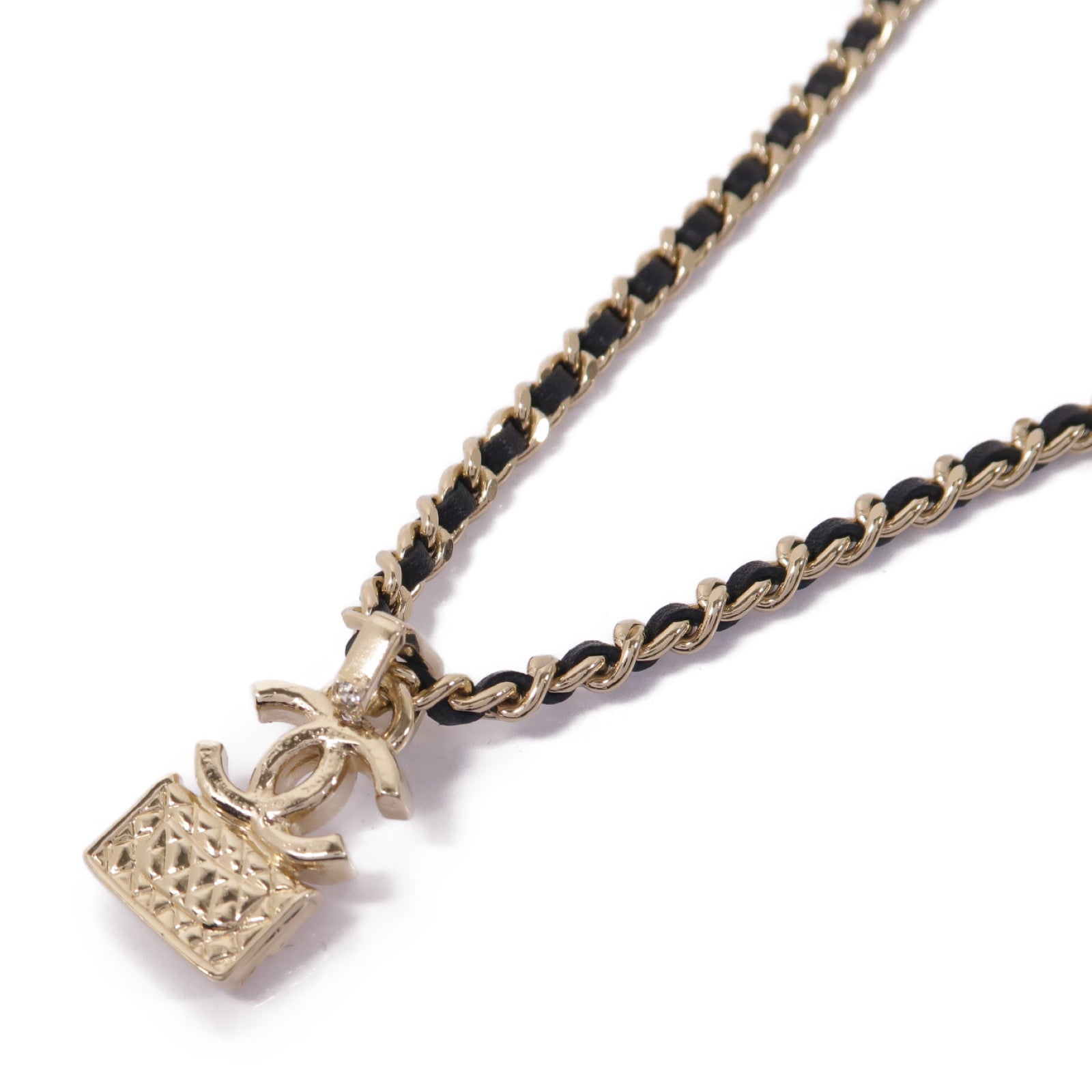CHANEL 皮革/金屬Necklace項鍊黑色/金色
