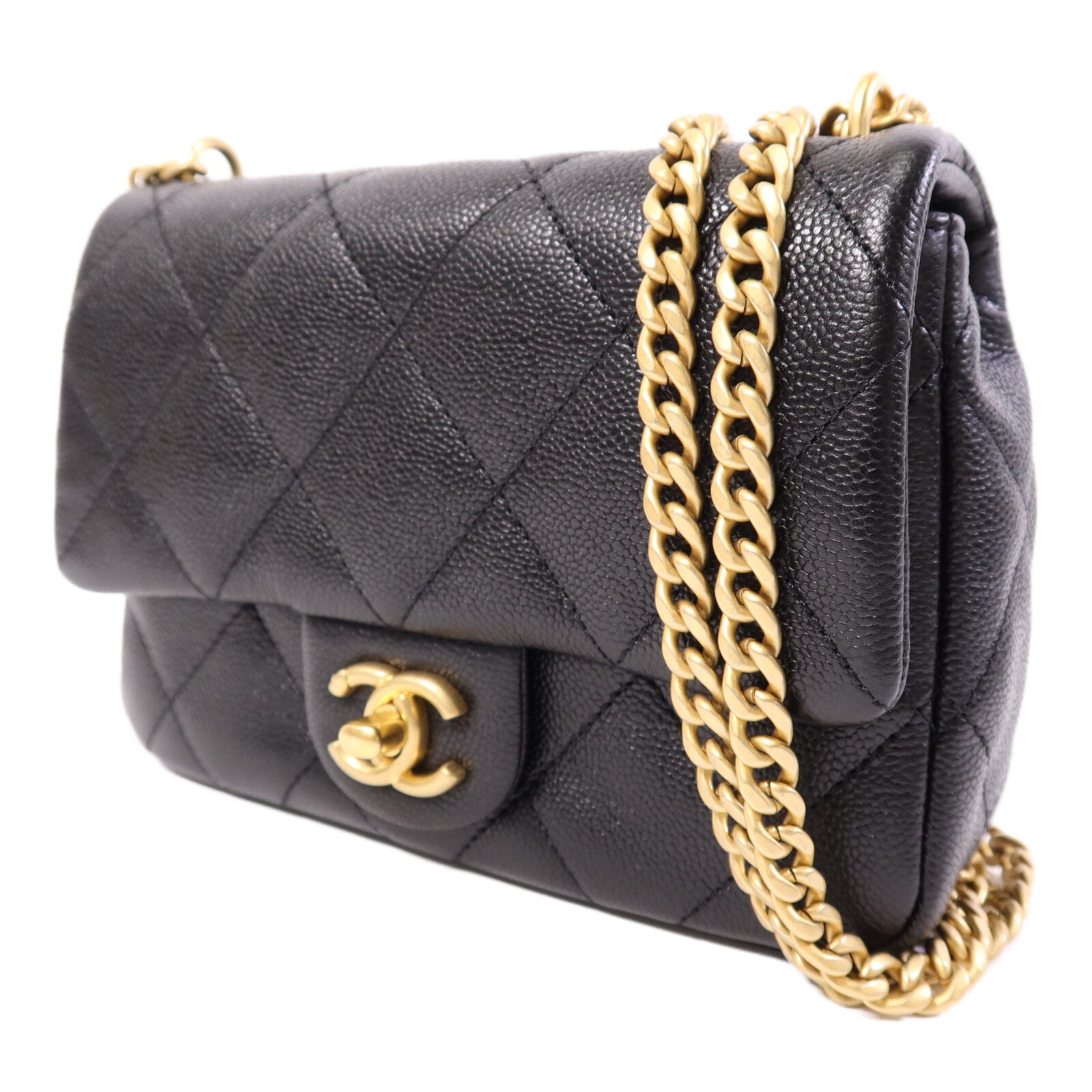 CHANEL 牛皮皮革Mini Flap金扣鏈帶肩背袋