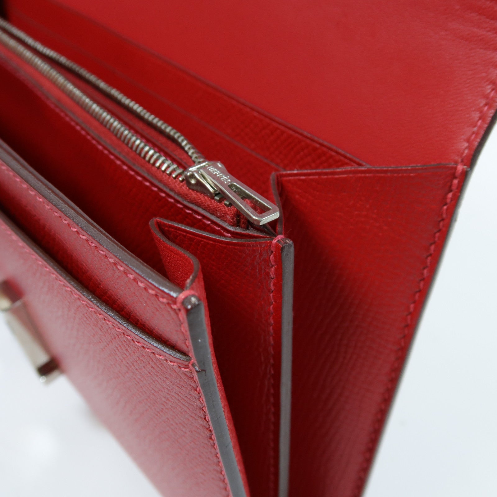 HERMES 【激減優惠】Epsom皮革Constance Long Wallet銀扣長錢包Rouge Casaque正紅色