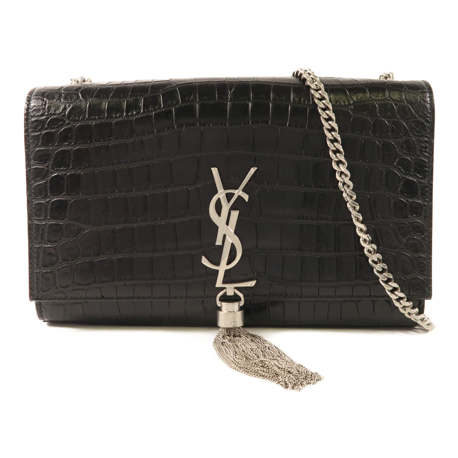SAINT LAURENT 牛皮皮革Shoulder Bag銀扣鏈帶肩背袋