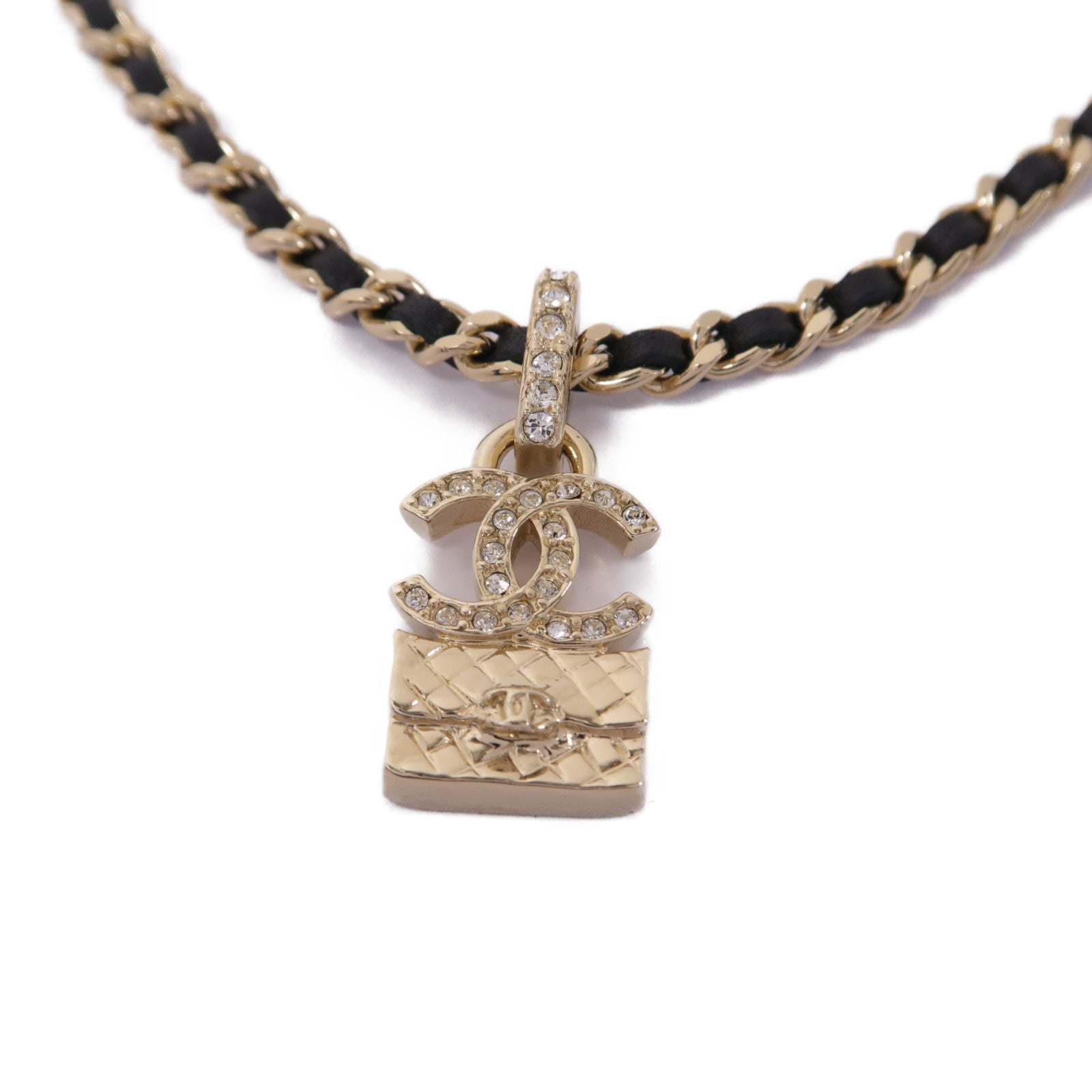 CHANEL 皮革/金屬Necklace項鍊黑色/金色