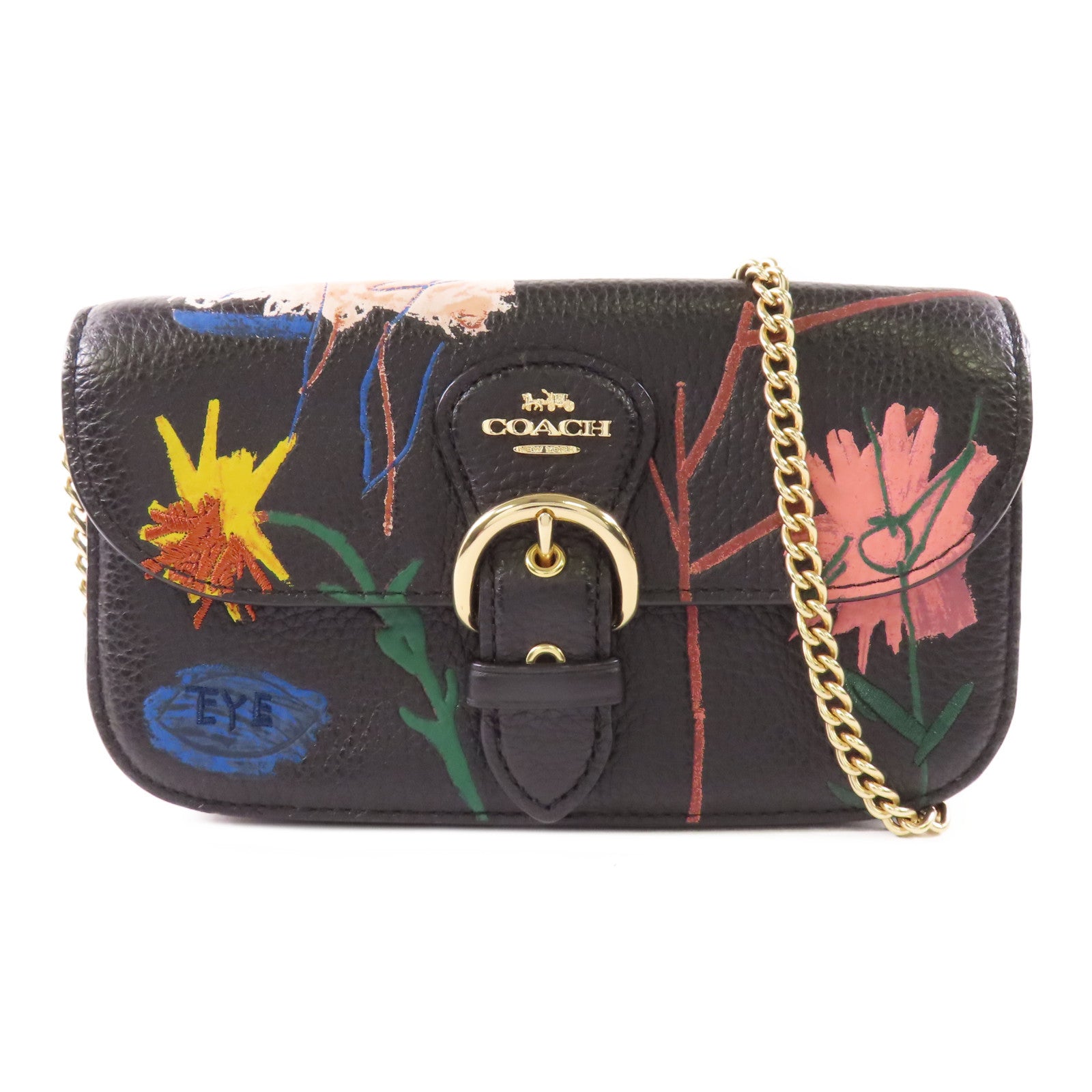 COACH 牛皮皮革Shoulder Bag金扣鏈帶肩背袋
