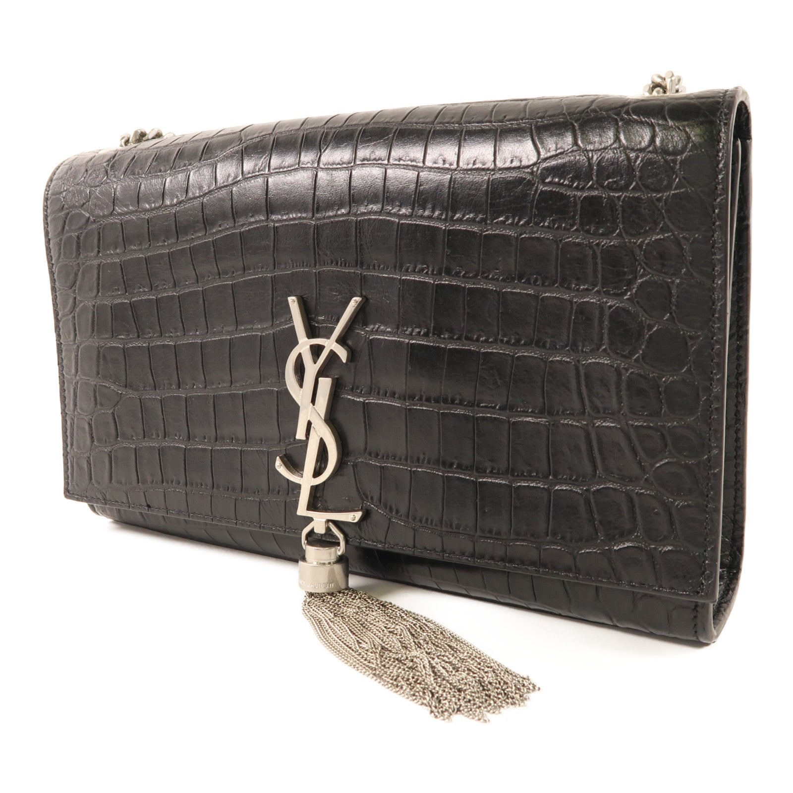 SAINT LAURENT 牛皮皮革Shoulder Bag銀扣鏈帶肩背袋