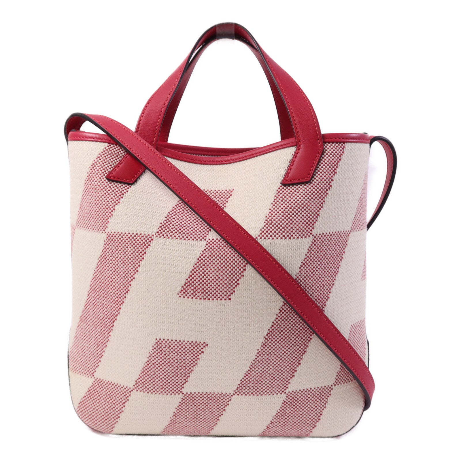 HERMES Toile H帆布Biais 27手挽肩背兩用袋Framboise