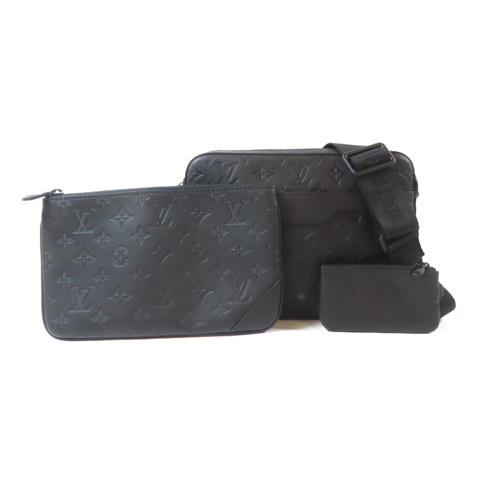LOUIS VUITTON Monogram Shadow Trio Messenger黑扣肩背袋黑色