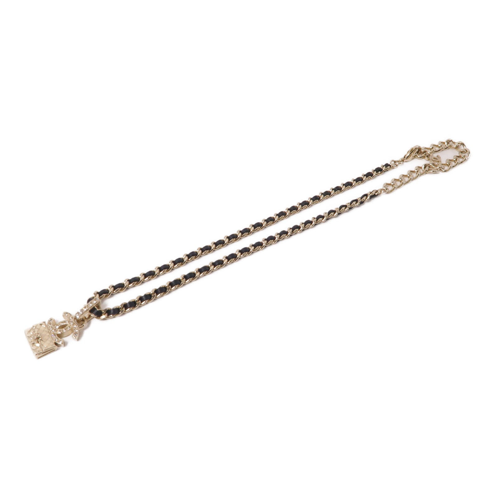 CHANEL 皮革/金屬Necklace項鍊黑色/金色