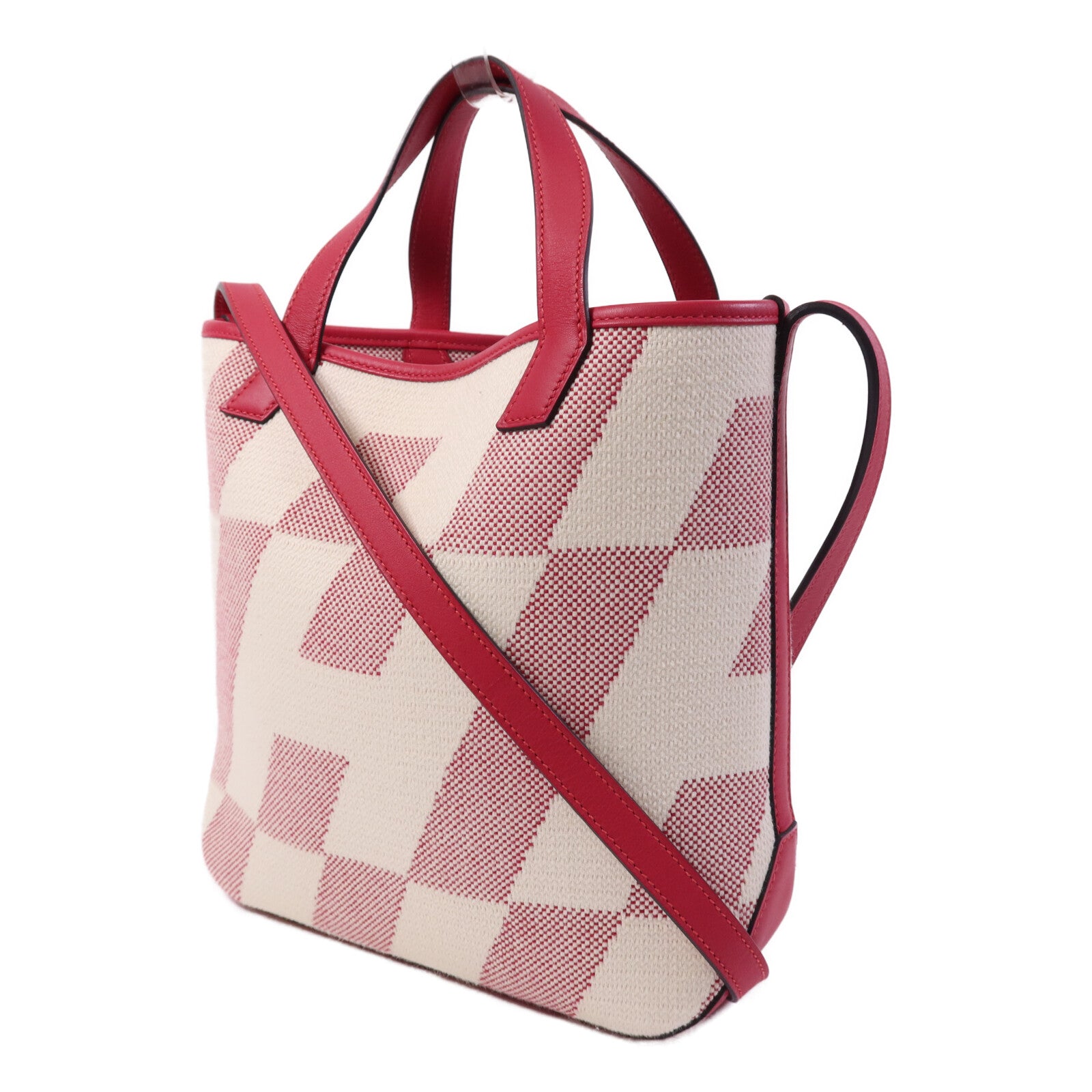 HERMES Toile H帆布Biais 27手挽肩背兩用袋Framboise