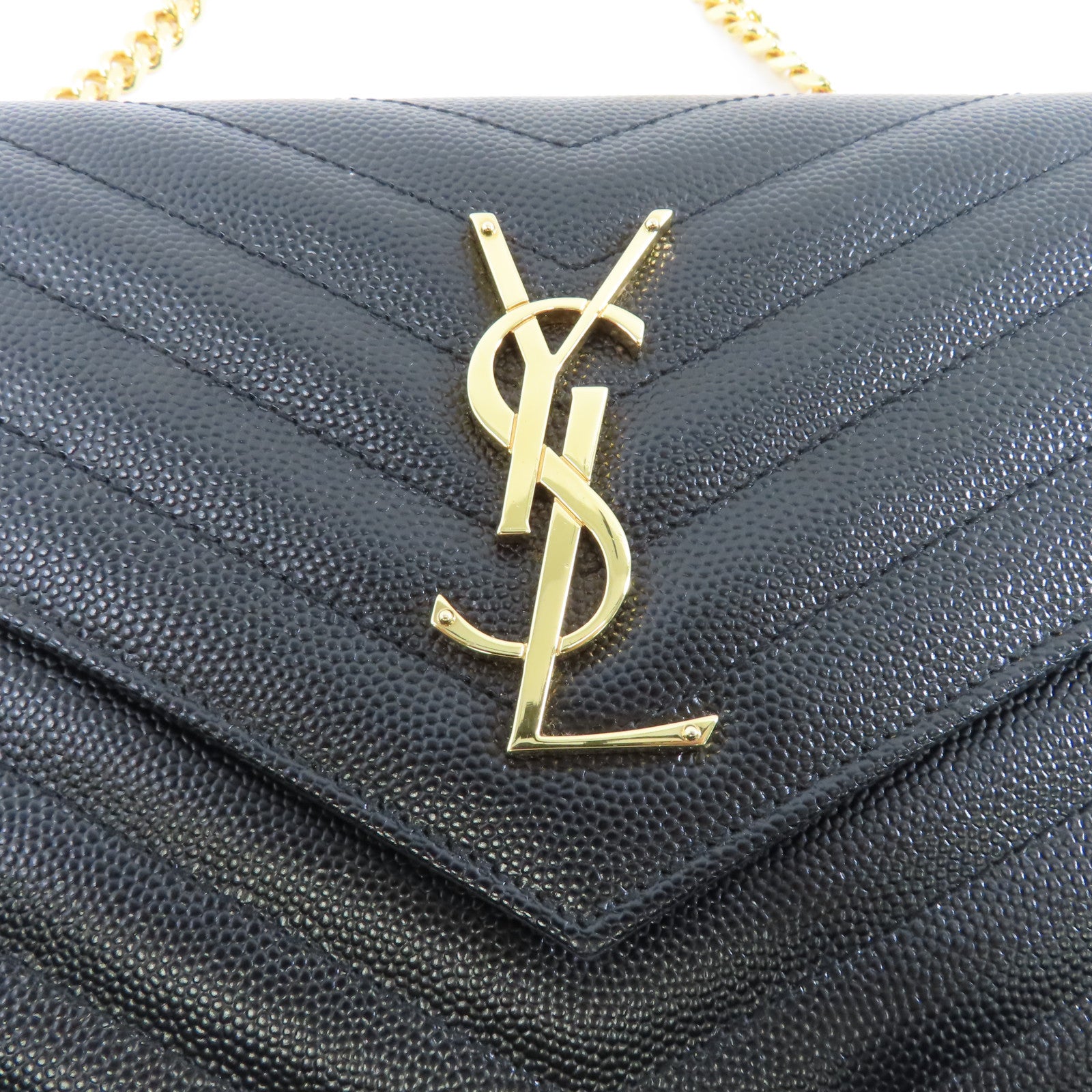 SAINT LAURENT 牛皮皮革 Cassandro金扣鏈帶肩背袋黑色