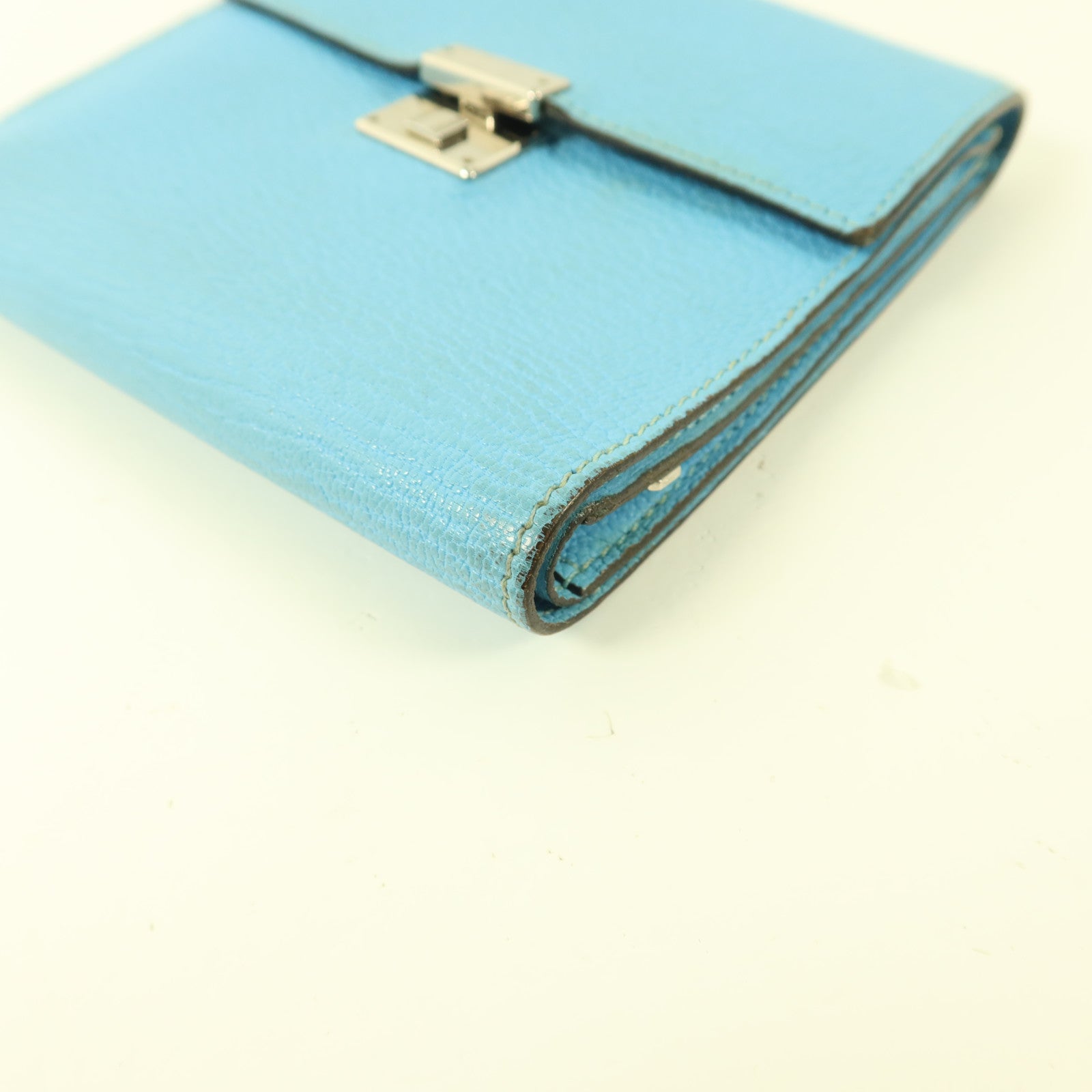 HERMES Chevre皮革Clic 12 Wallet錢包Celeste