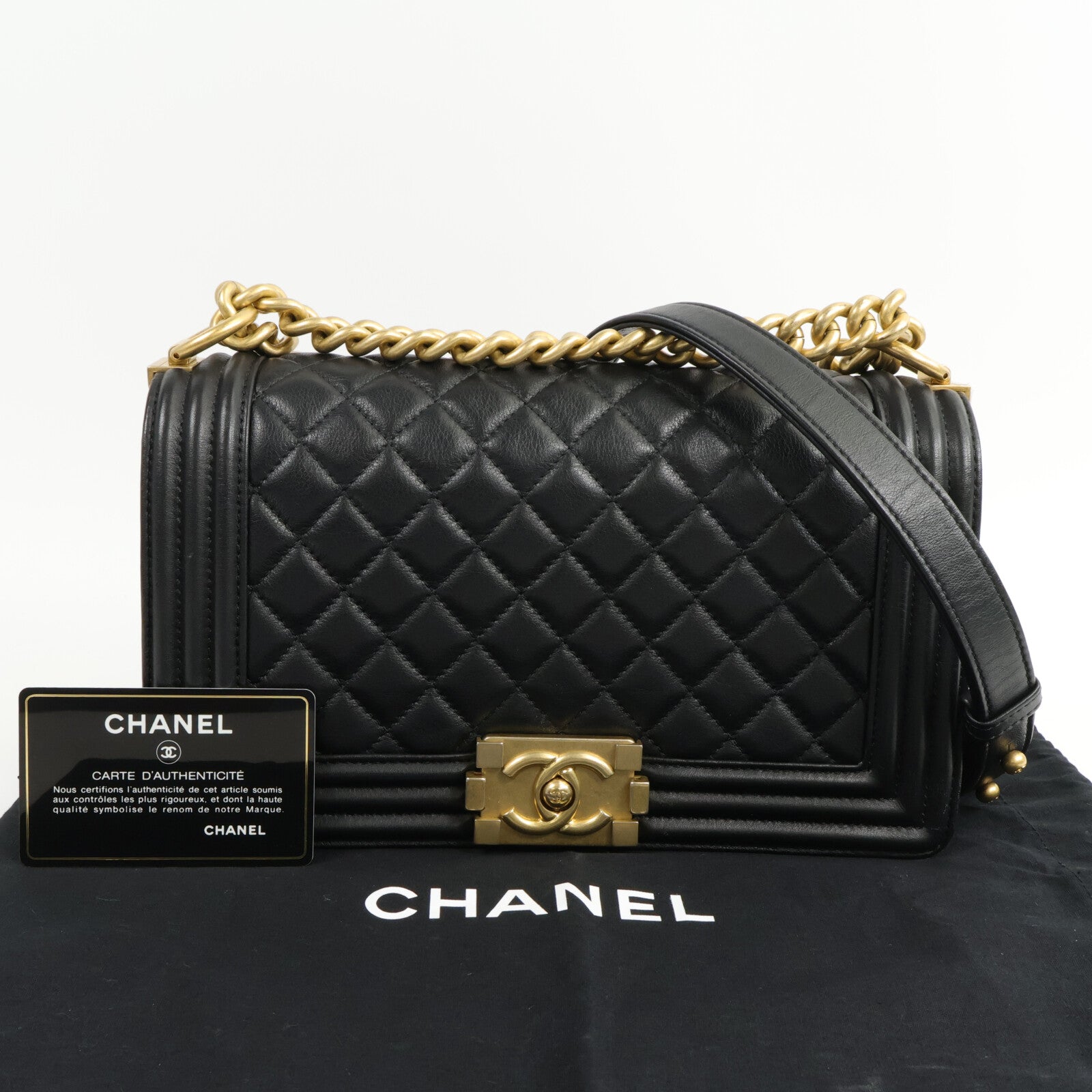 CHANEL 羊皮皮革Boy 25鏈帶肩背袋